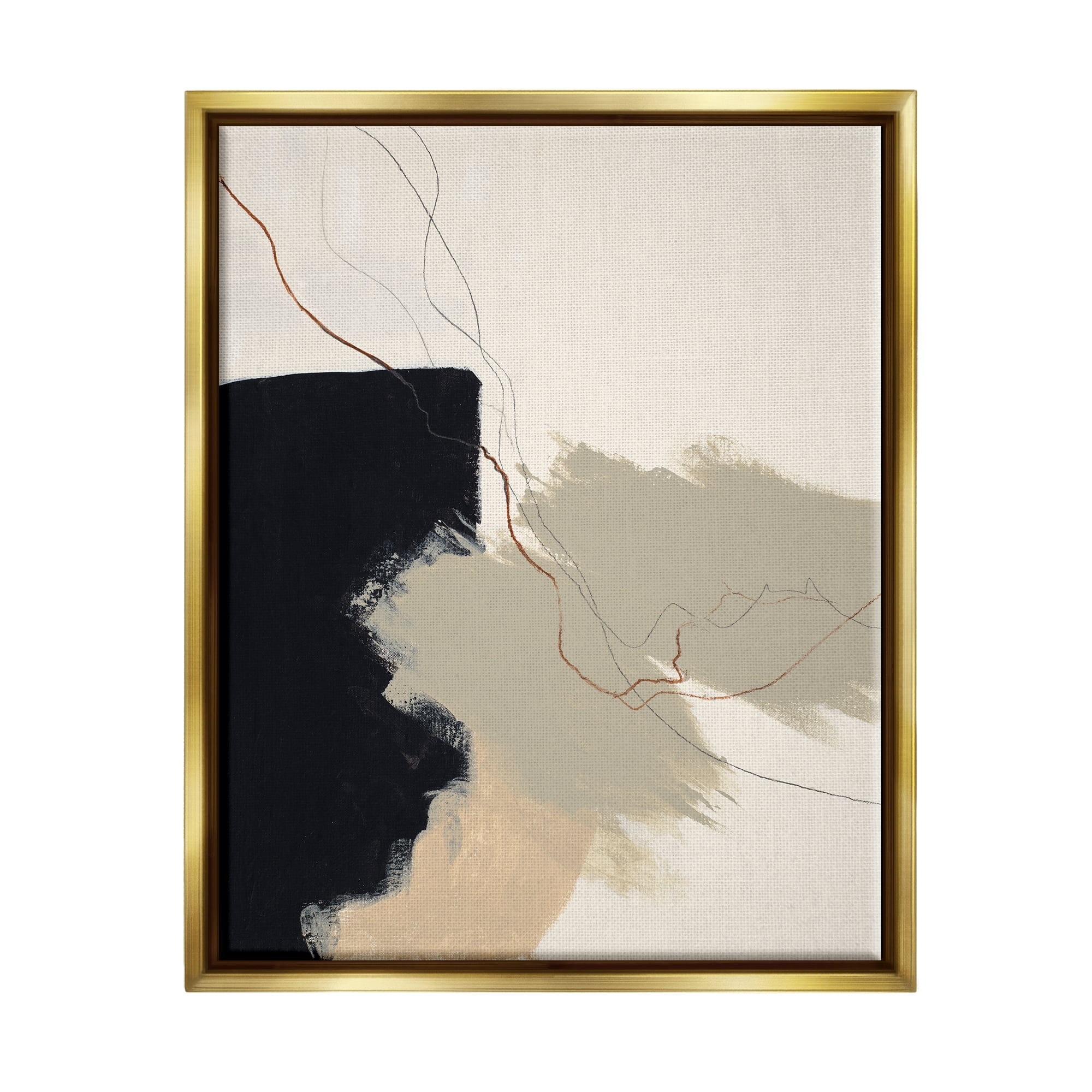 Stupell Industries Soft Paint Strokes with Line Abstract Painting Gold Floater Framed Canvas Art Print Wall Art, 17 x 21