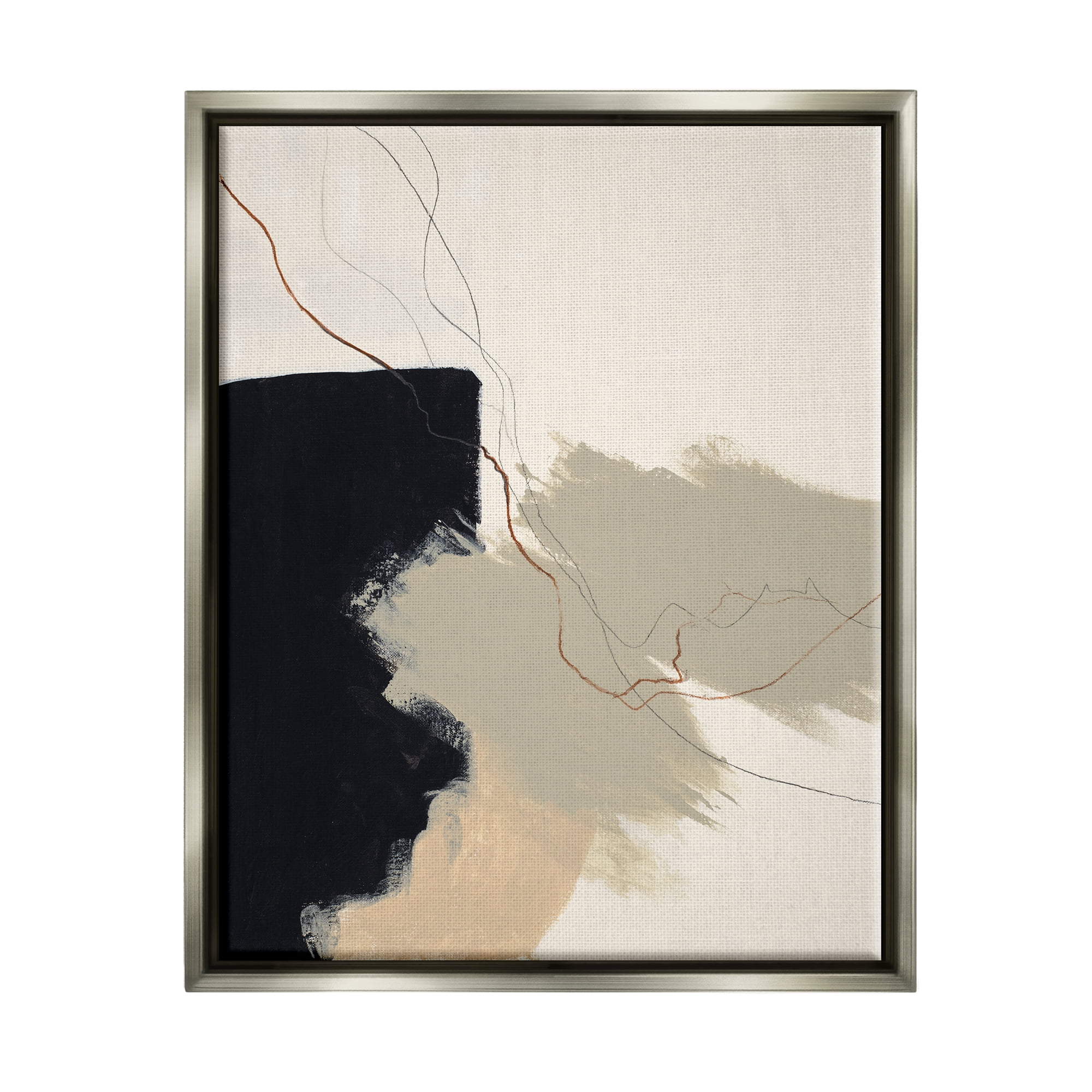 Stupell Industries Soft Paint Strokes with Line Abstract Painting Gray Floater Framed Canvas Art Print Wall Art, 17 x 21