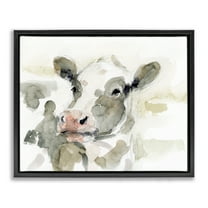 Stupell Industries Soft Painterly Cow Animals & Insects Painting Black Floater Framed Canvas Art Print Wall Art, 21 x 17