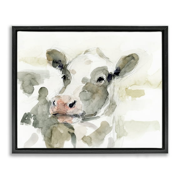 Stupell Industries Soft Painterly Cow Animals & Insects Painting Black Floater Framed Canvas Art Print Wall Art, 21 x 17