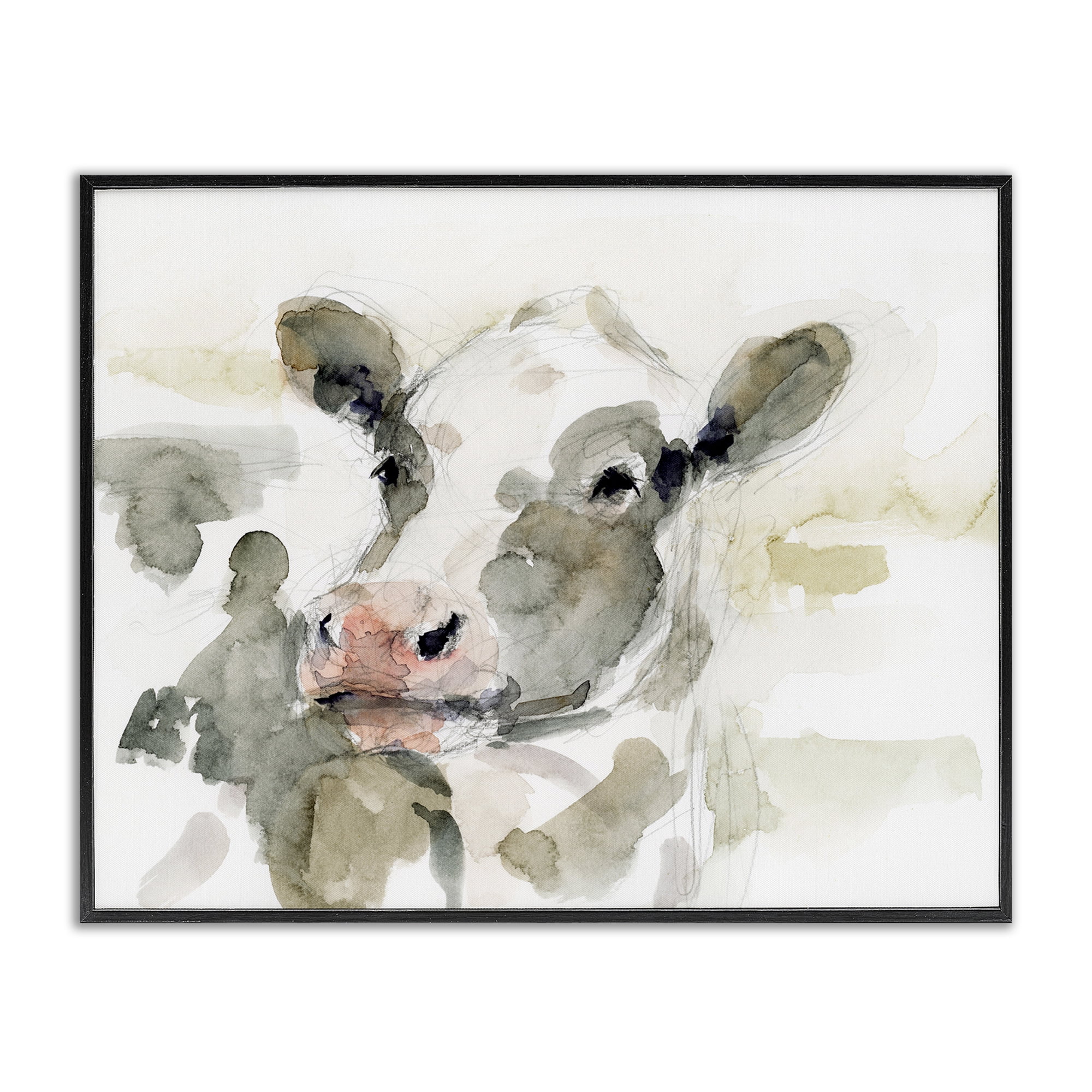 Stupell Industries Soft Painterly Cow Animals & Insects Painting Black Framed Art Print Wall Art, 30 x 24
