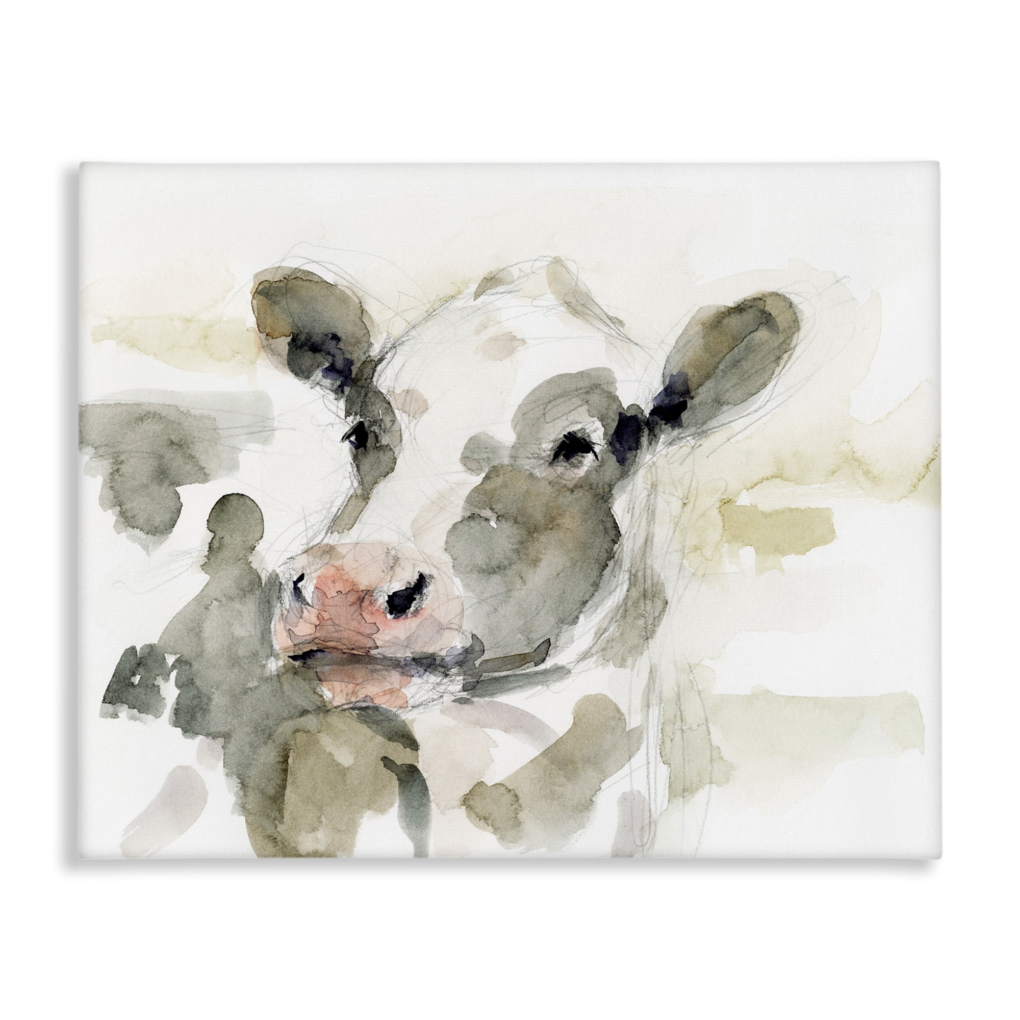 Stupell Industries Soft Painterly Cow Animals & Insects Painting Gallery Wrapped Canvas Art Print Wall Art, 30 x 24