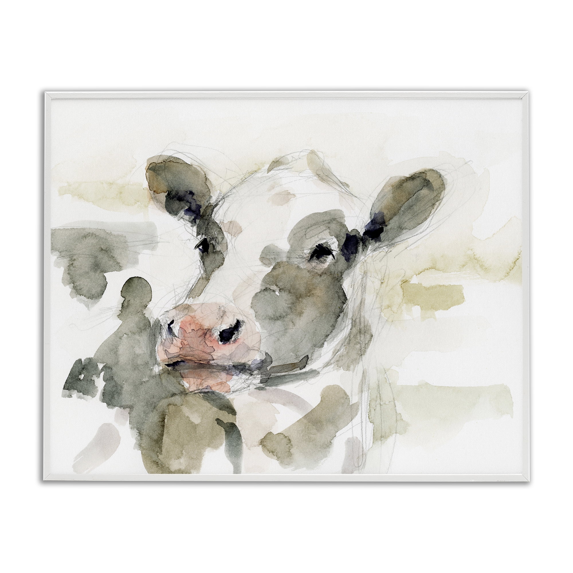 Stupell Industries Soft Painterly Cow Animals & Insects Painting White Framed Art Print Wall Art, 20 x 16