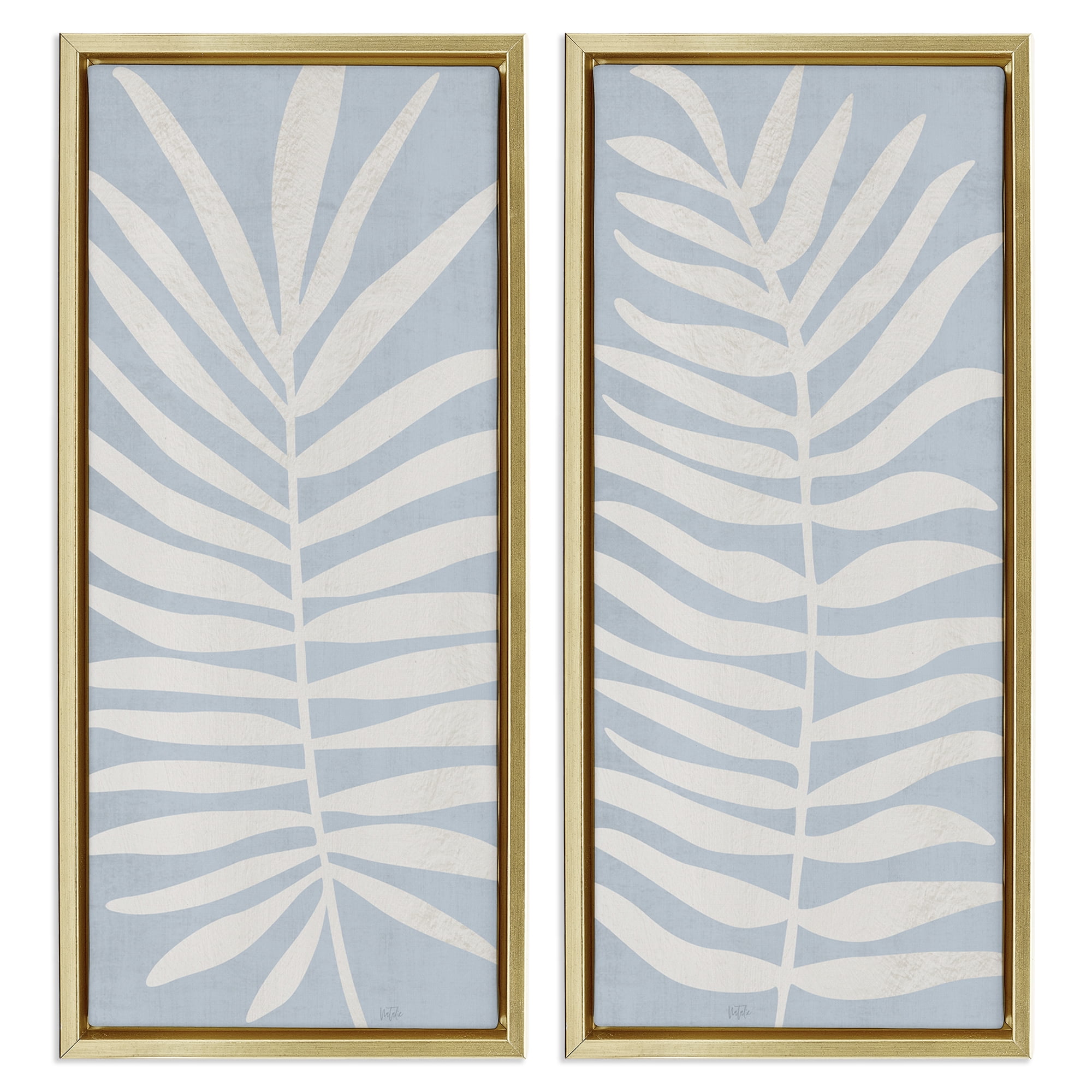 Stupell Industries Soft Palm Leaf Pair 2 Piece Gold Framed Floater Canvas Set, design by Natalie Carpentieri