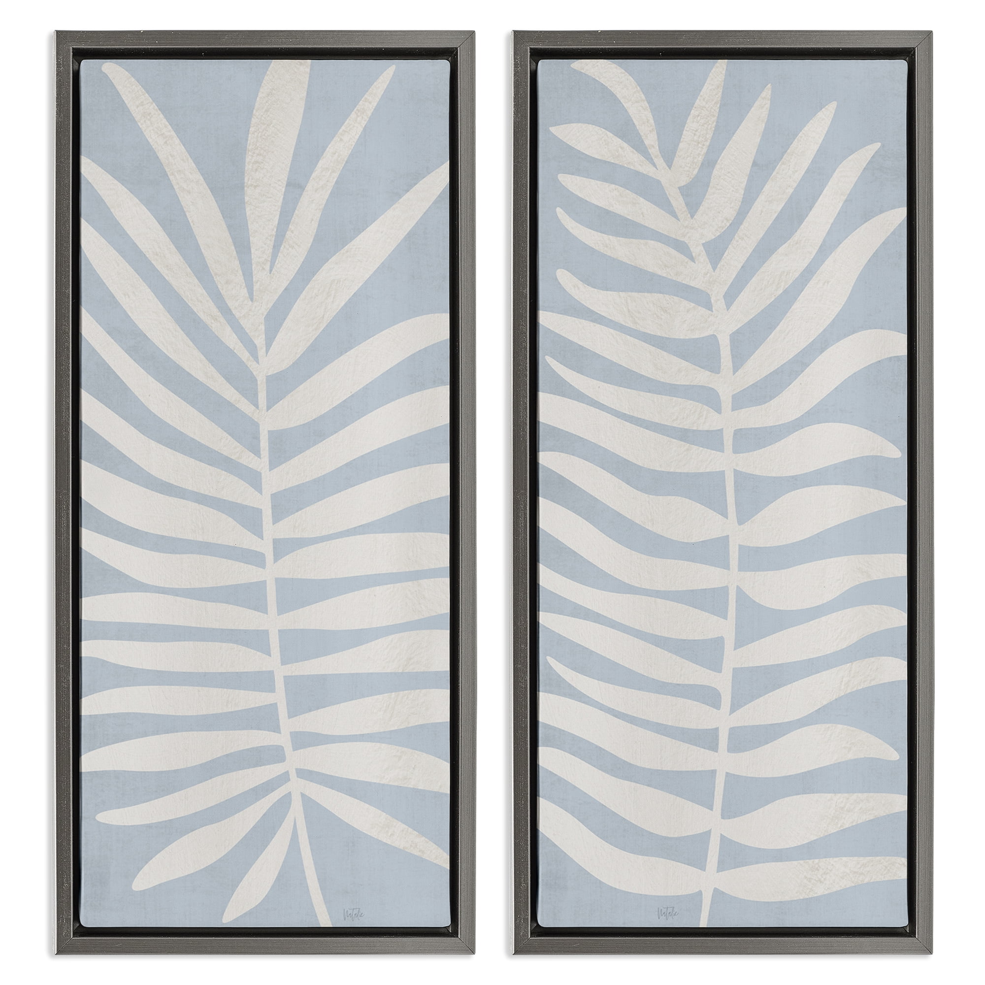 Stupell Industries Soft Palm Leaf Pair 2 Piece Gray Framed Floater Canvas Set, design by Natalie Carpentieri