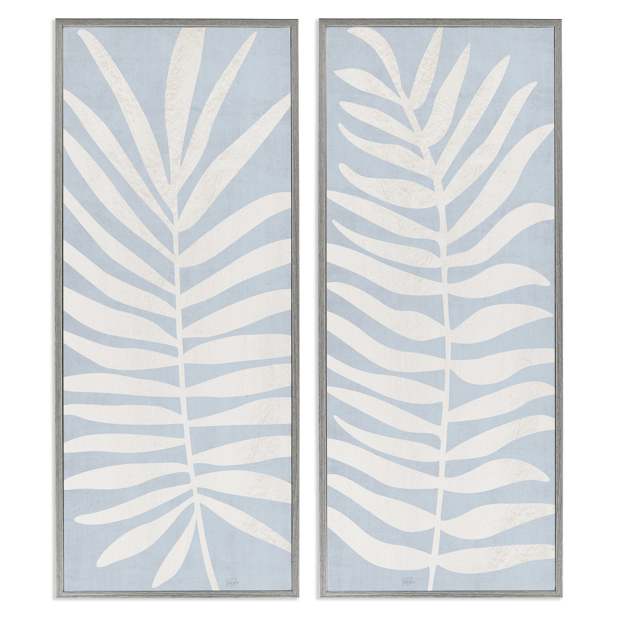 Stupell Industries Soft Palm Leaf Pair 2 Piece Gray Framed Giclee Art Set, design by Natalie Carpentieri