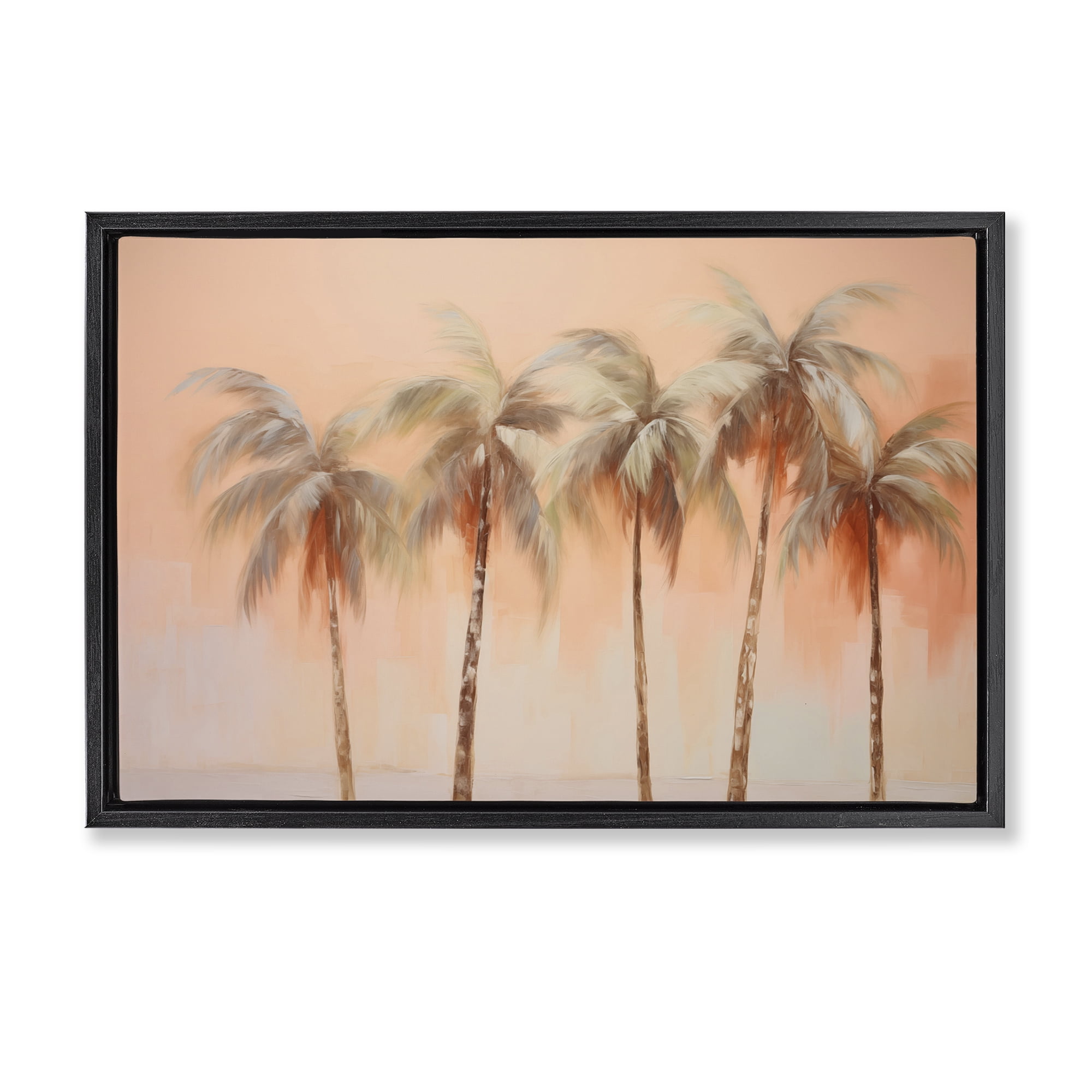 Stupell Industries Soft Palm Tree Lineup Plants & Flowers Painting Black Floater Framed Canvas Art Print Wall Art, 31 x 21