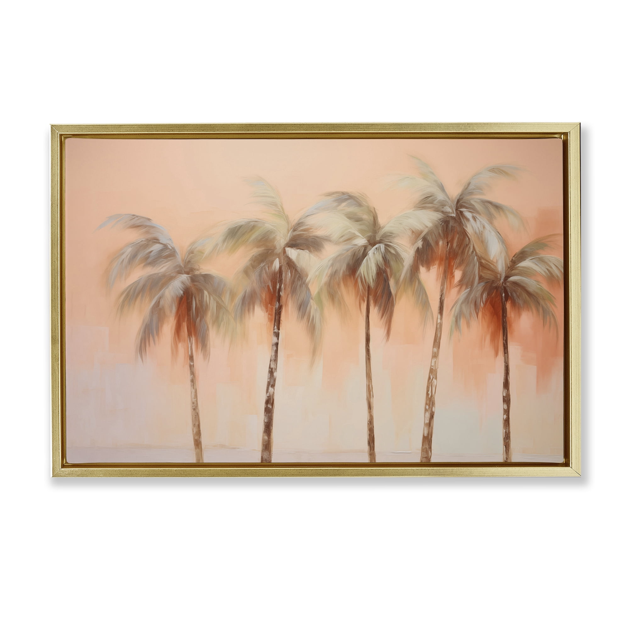 Stupell Industries Soft Palm Tree Lineup Plants & Flowers Painting Gold Floater Framed Canvas Art Print Wall Art, 25 x 17