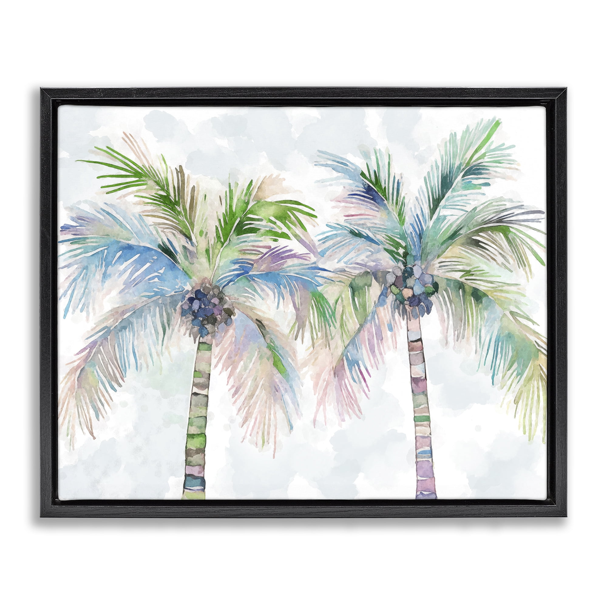 Stupell Industries Soft Palm Tree Pair Botanical & Floral Painting Black Floater Framed Canvas Art Print Wall Art, 31 x 25
