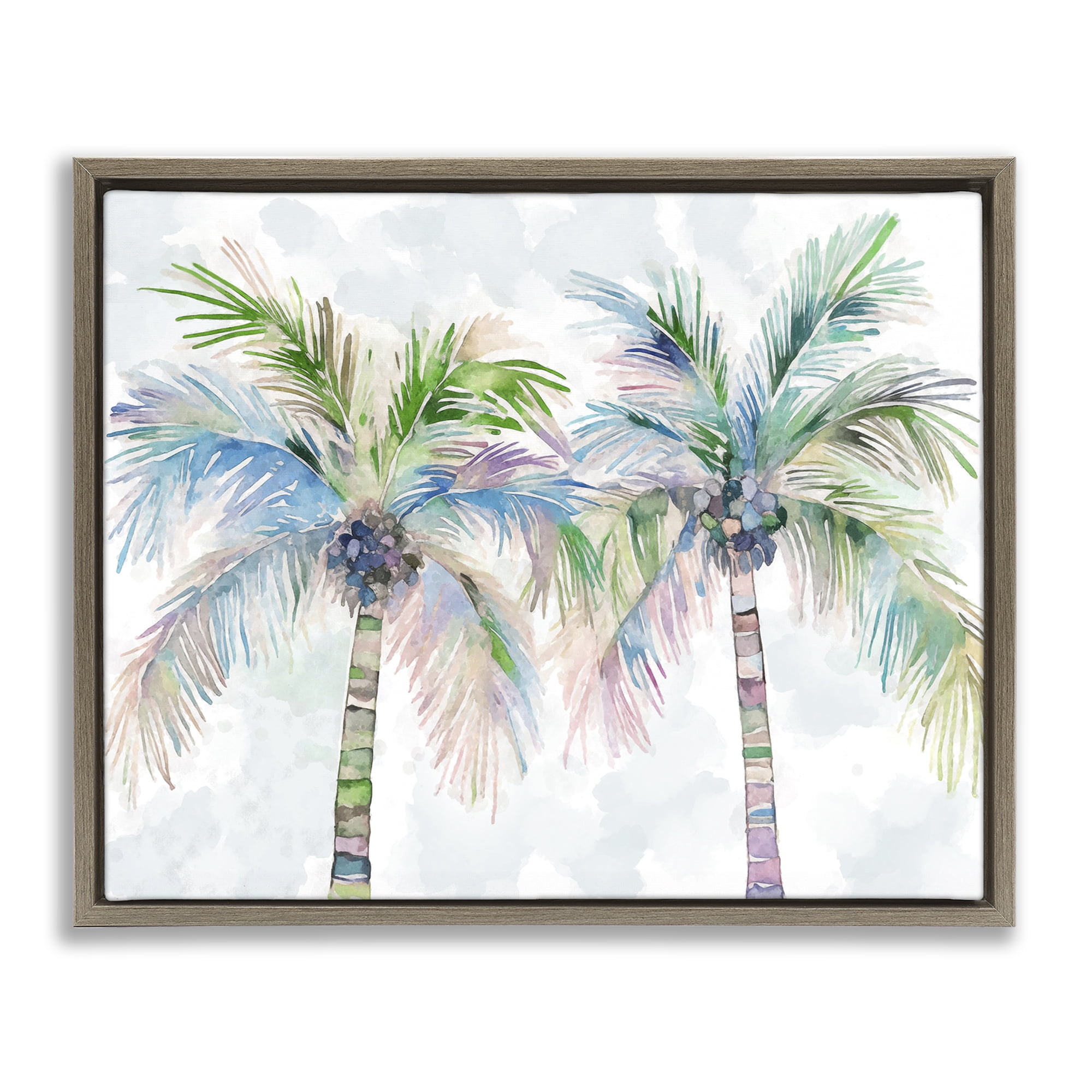 Stupell Industries Soft Palm Tree Pair Botanical & Floral Painting Brown Floater Framed Canvas Art Print Wall Art, 21 x 17