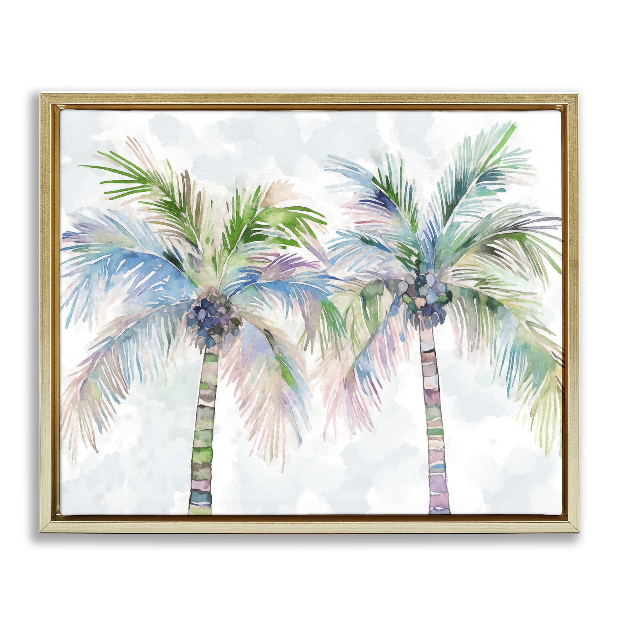 Stupell Industries Soft Palm Tree Pair Botanical & Floral Painting Gold Floater Framed Canvas Art Print Wall Art, 31 x 25