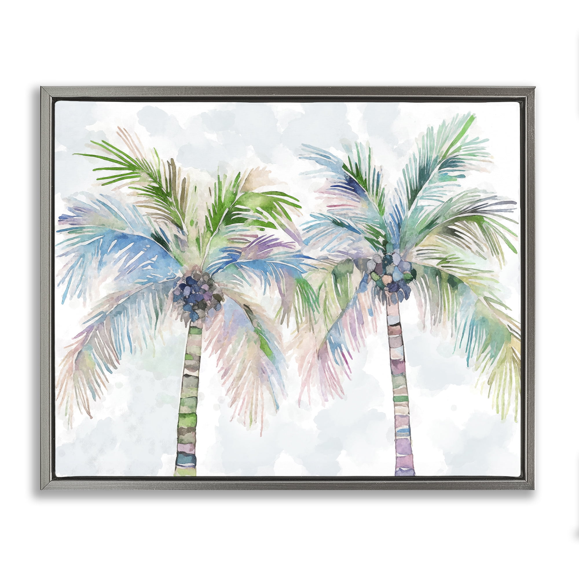 Stupell Industries Soft Palm Tree Pair Botanical & Floral Painting Gray Floater Framed Canvas Art Print Wall Art, 31 x 25