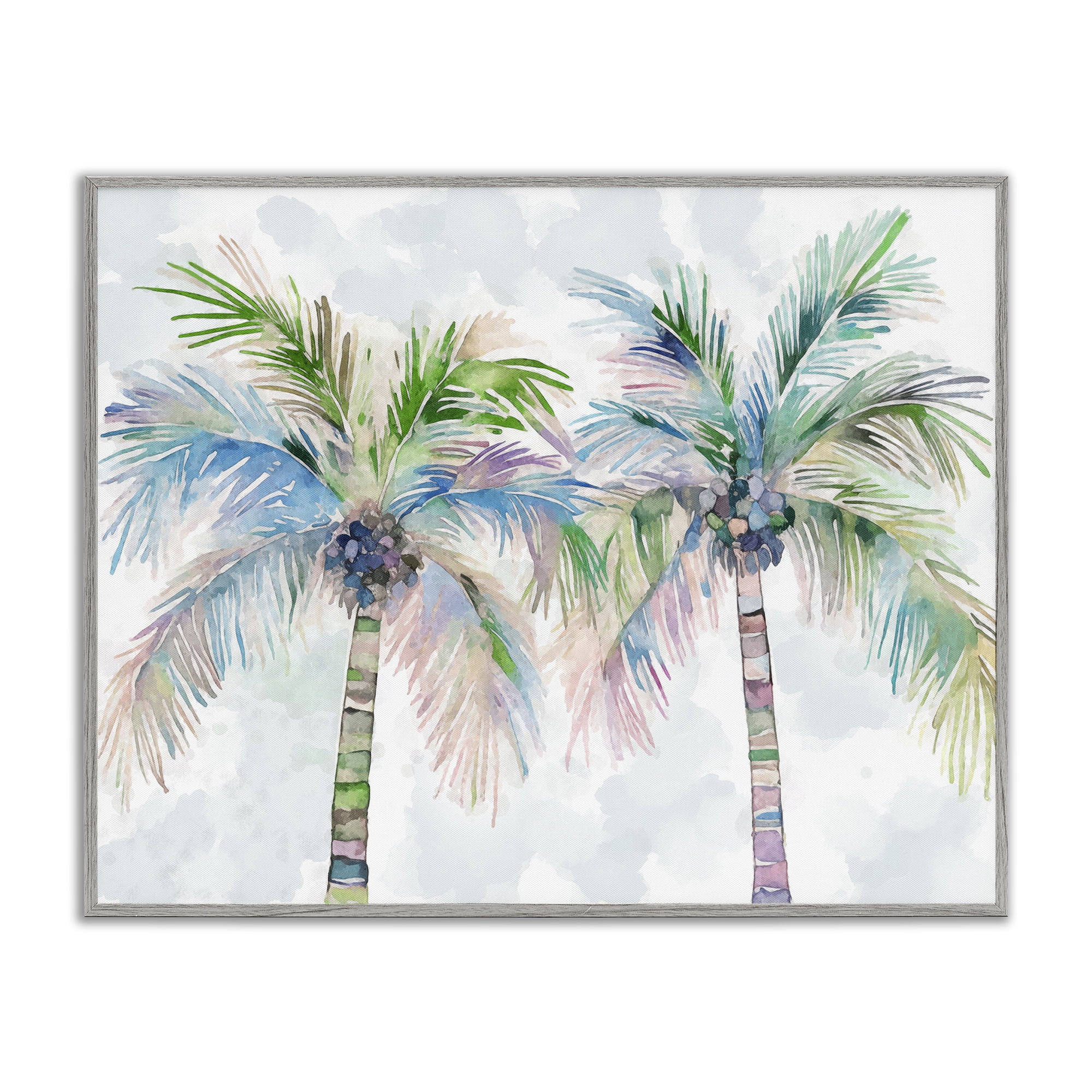 Stupell Industries Soft Palm Tree Pair Botanical & Floral Painting Gray Framed Art Print Wall Art, 14 x 11