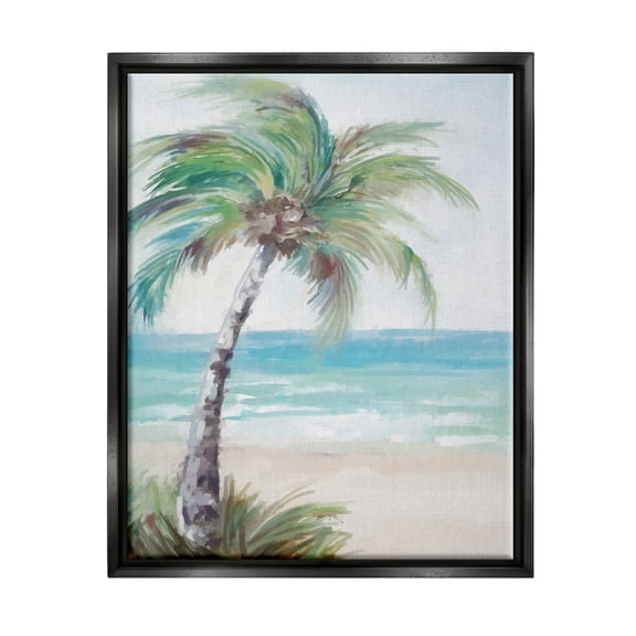 Stupell Industries Soft Palm Tree on Beach Landscape Painting Black Floater Framed Canvas Art Print Wall Art, 17 x 21
