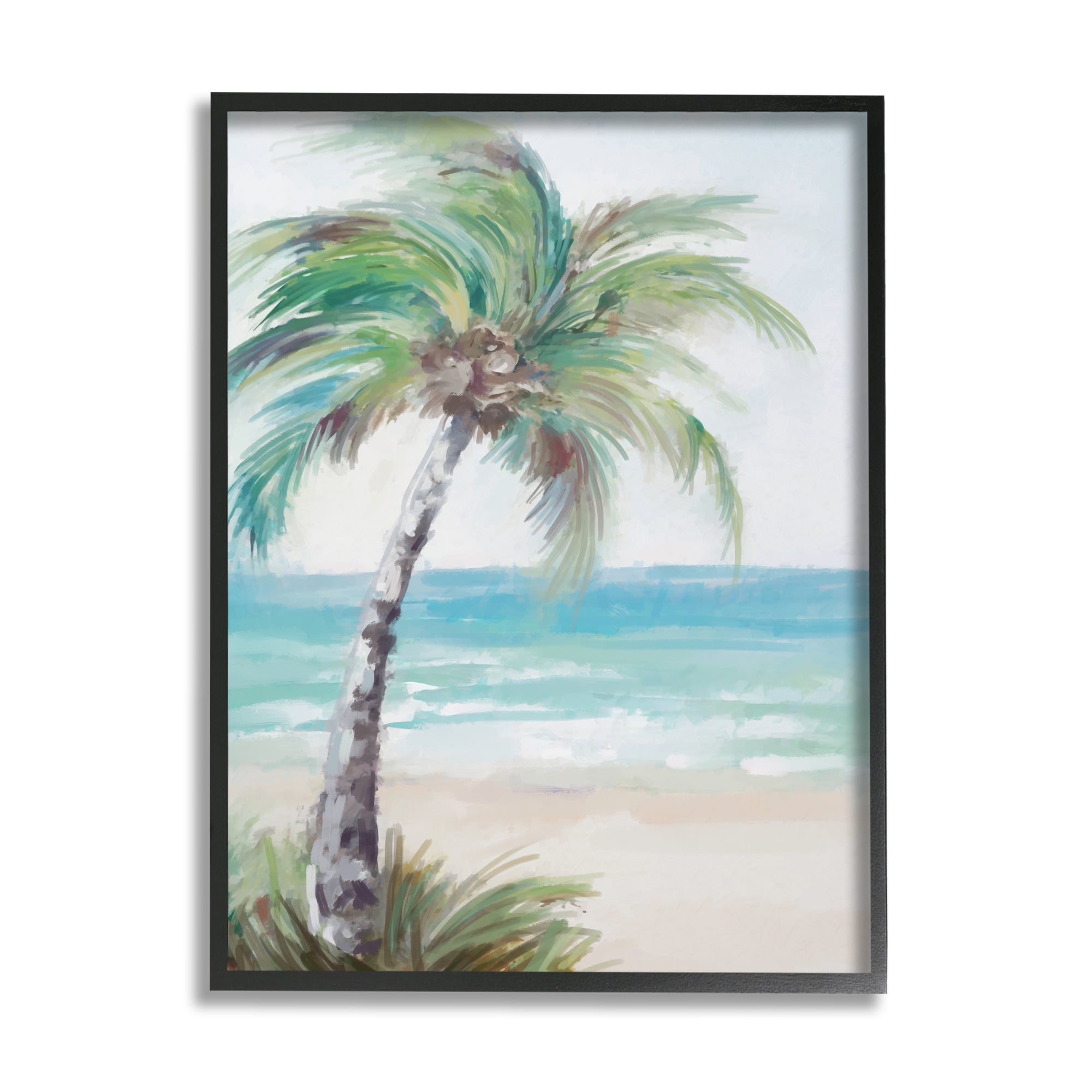 Soft Palm Tree Beach Landscape Canvas Print with Black Frame