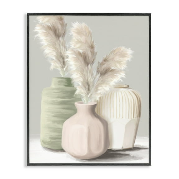 Stupell Industries Soft Pampas Vases Floral Painting Black Framed Art Print Wall Art, 11 x 14