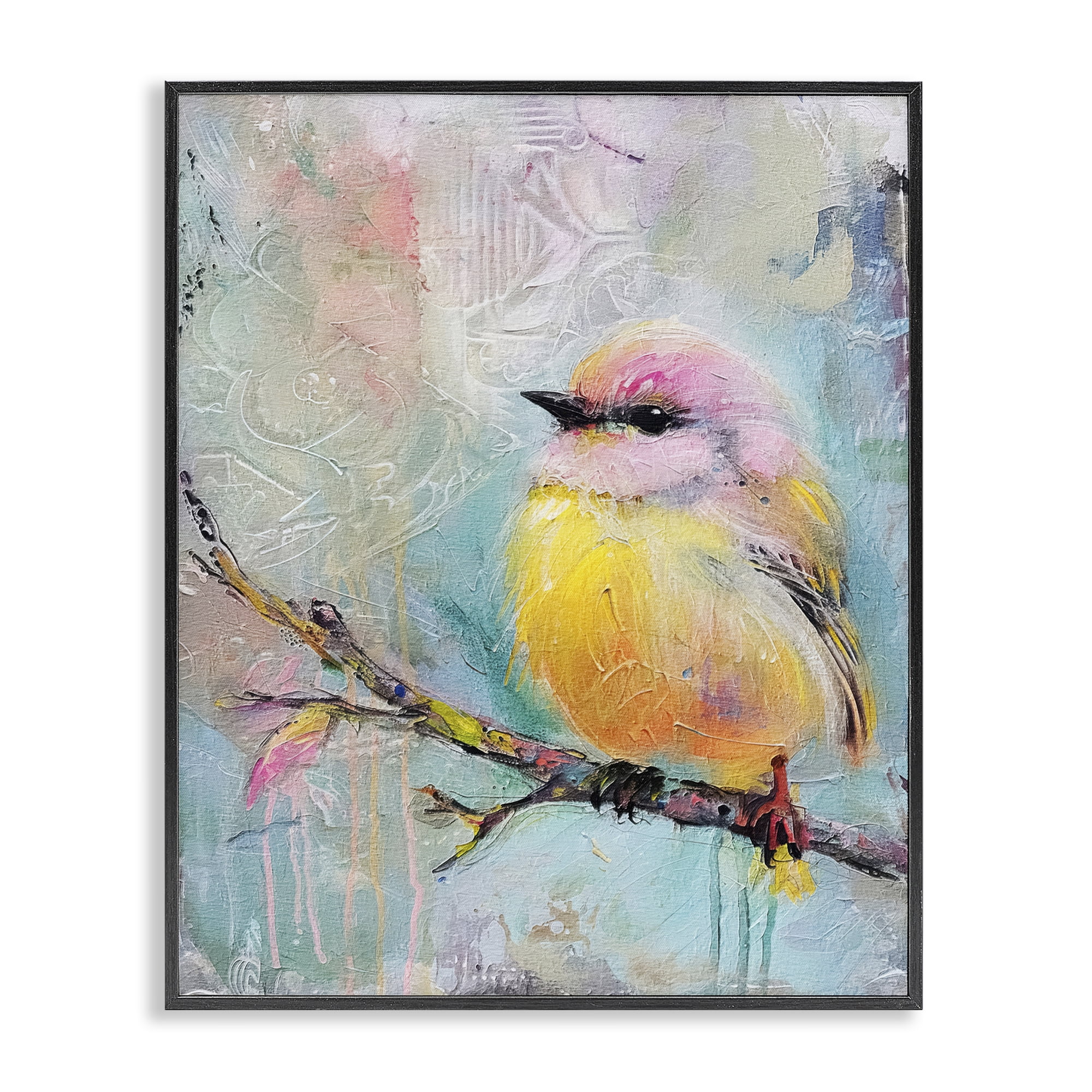 Stupell Industries Soft Pastel Bird Animals Painting Black Framed Art Print Wall Art, 24 x 30