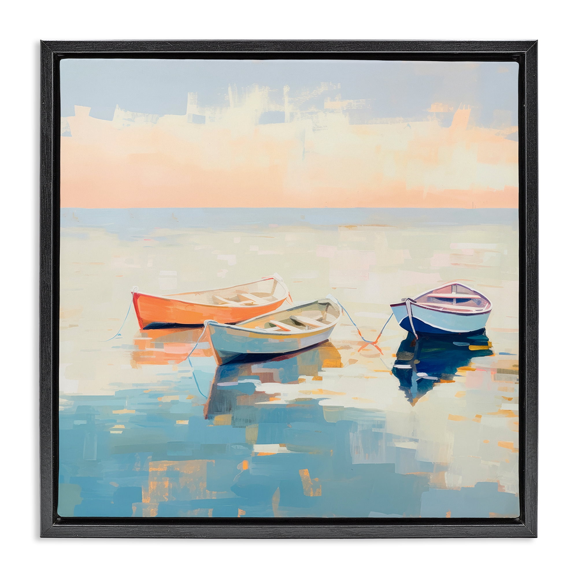 Stupell Industries Soft Pastel Boats Transportation Painting Black Floater Framed Canvas Art Print Wall Art, 25 x 25