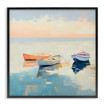 Stupell Industries Soft Pastel Boats Transportation Painting Black Framed Art Print Wall Art, 12 x 12