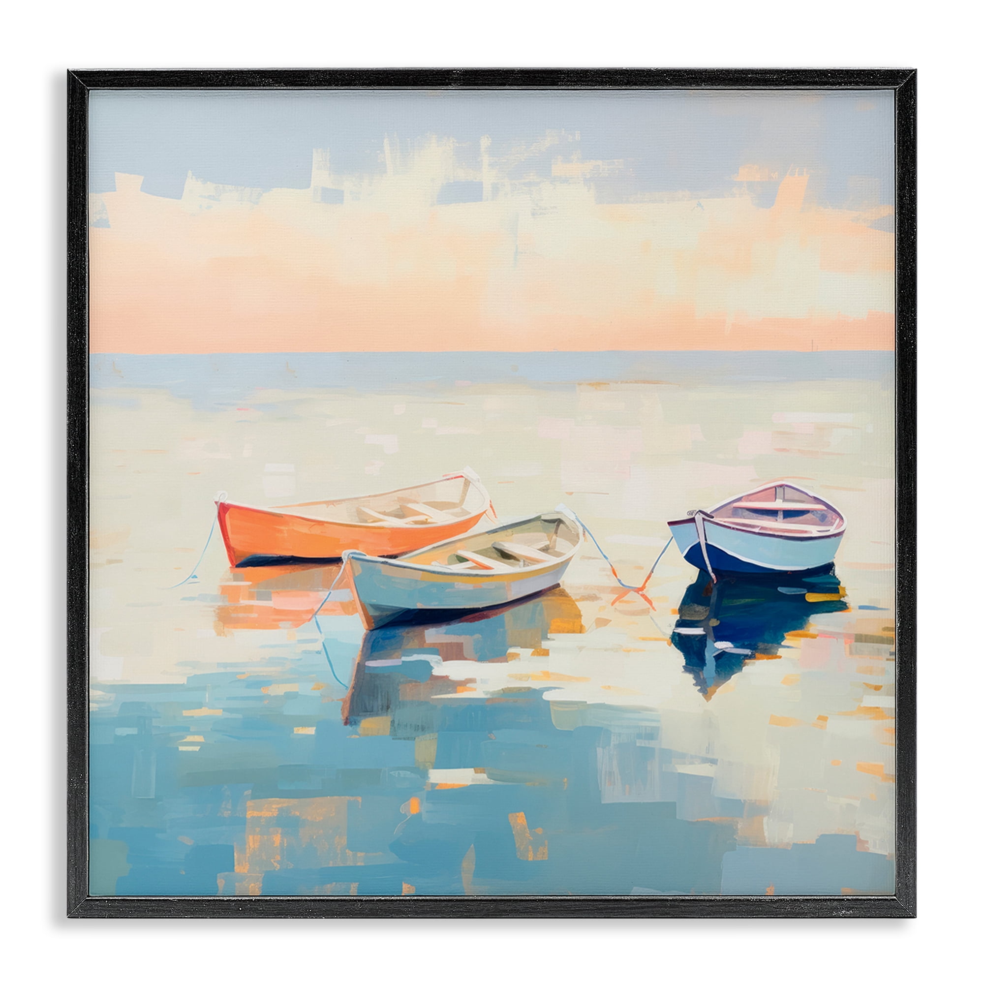 Stupell Industries Soft Pastel Boats Transportation Painting Black Framed Art Print Wall Art, 17 x 17