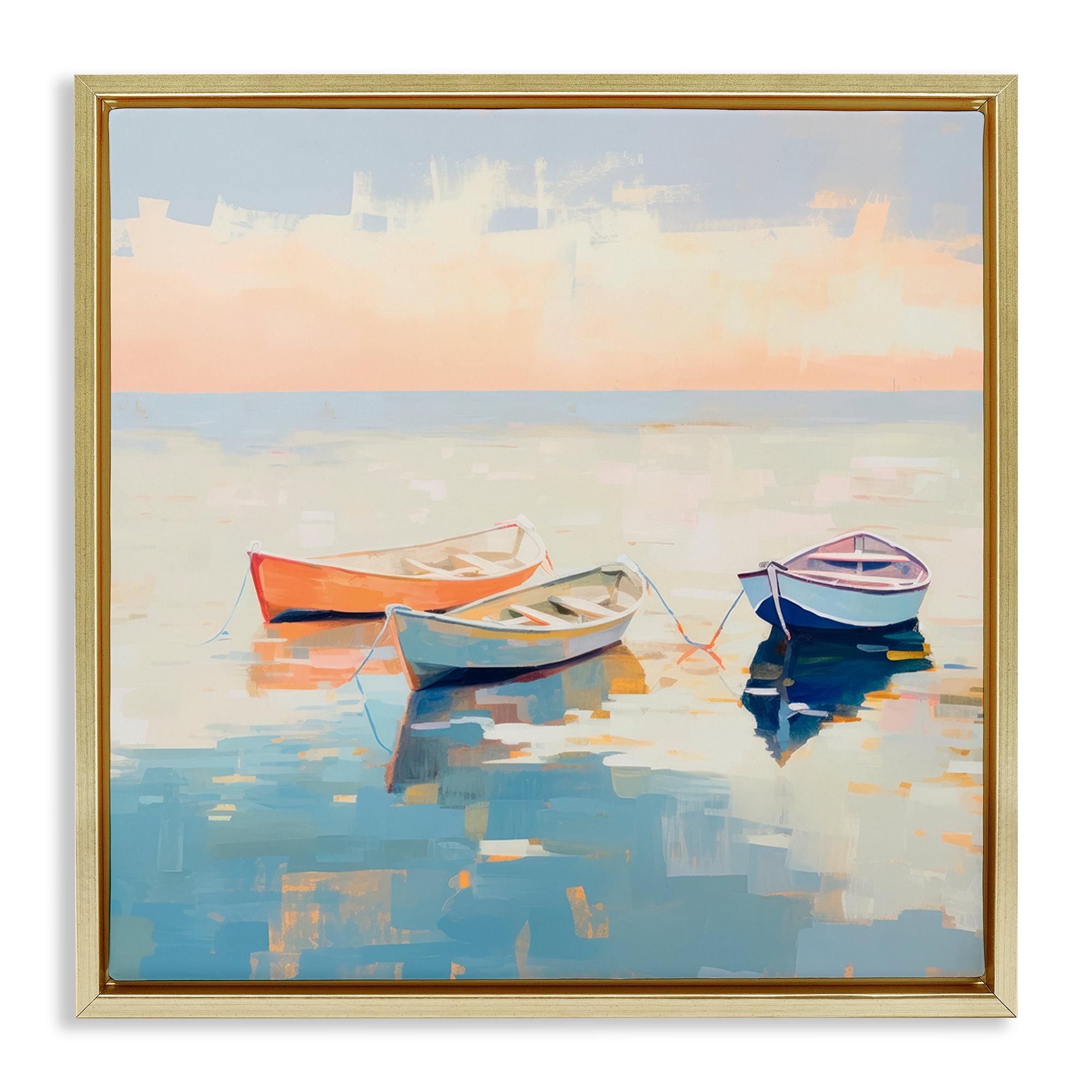 Stupell Industries Soft Pastel Boats Transportation Painting Gold Floater Framed Canvas Art Print Wall Art, 25 x 25