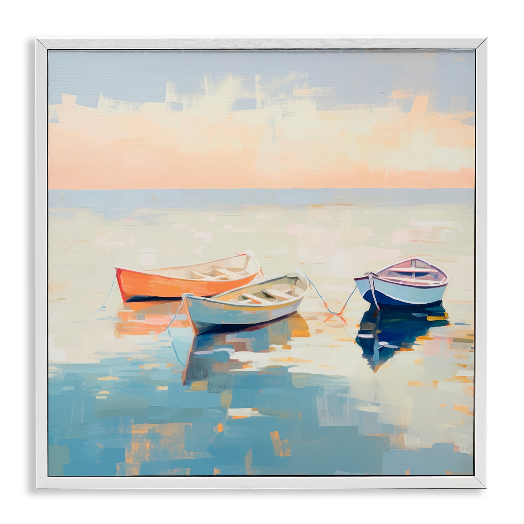 Stupell Industries Soft Pastel Boats Transportation Painting White Framed Art Print Wall Art, 24 x 24