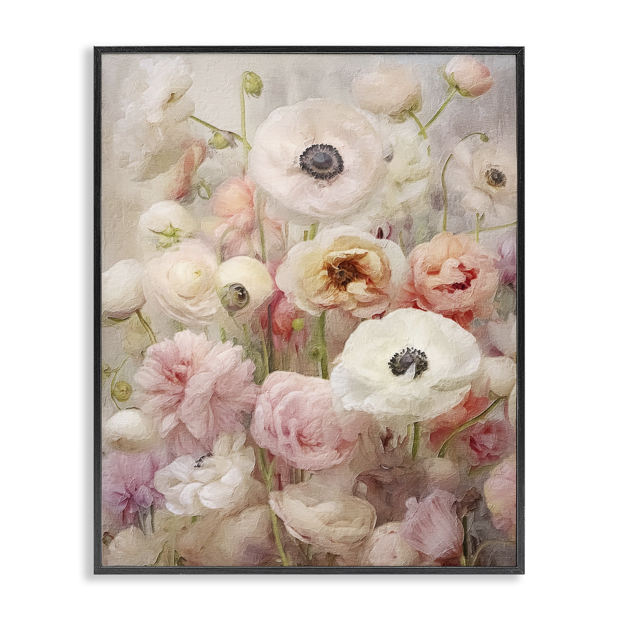 Stupell Industries Soft Pastel Florals Botanical & Floral Painting Black Framed Art Print Wall Art, 11 x 14