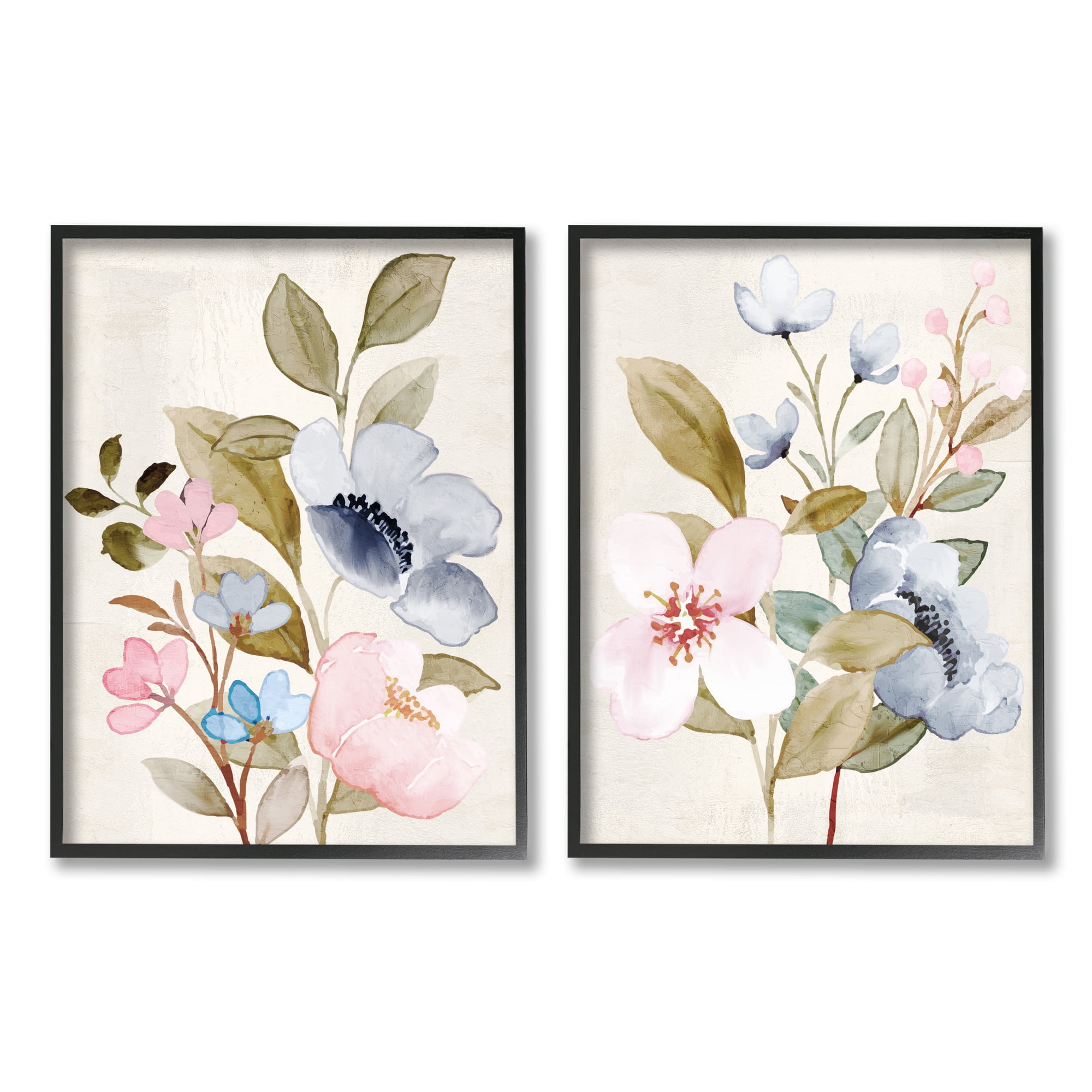 Stupell Industries Soft Pastel Florals Botanical & Floral Painting Black Framed Art Print Wall Art, 16 x 20