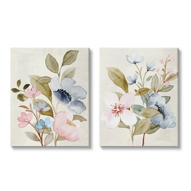 Stupell Industries Soft Pastel Florals Botanical & Floral Painting Gallery Wrapped Canvas Art Print Wall Art, 16 x 20, Set of 2