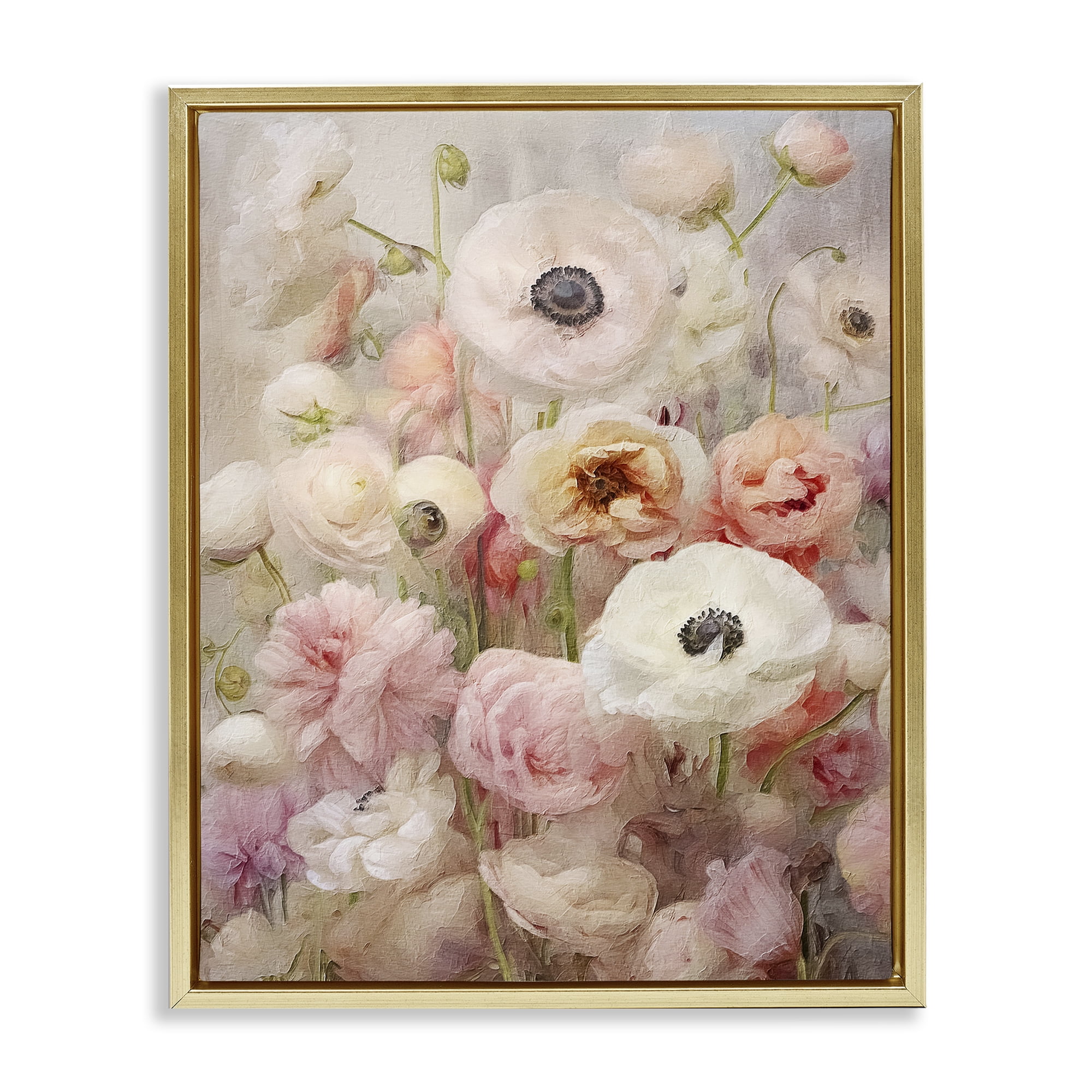 Stupell Industries Soft Pastel Florals Botanical & Floral Painting Gold Floater Framed Art Print Wall Art, 25 x 31