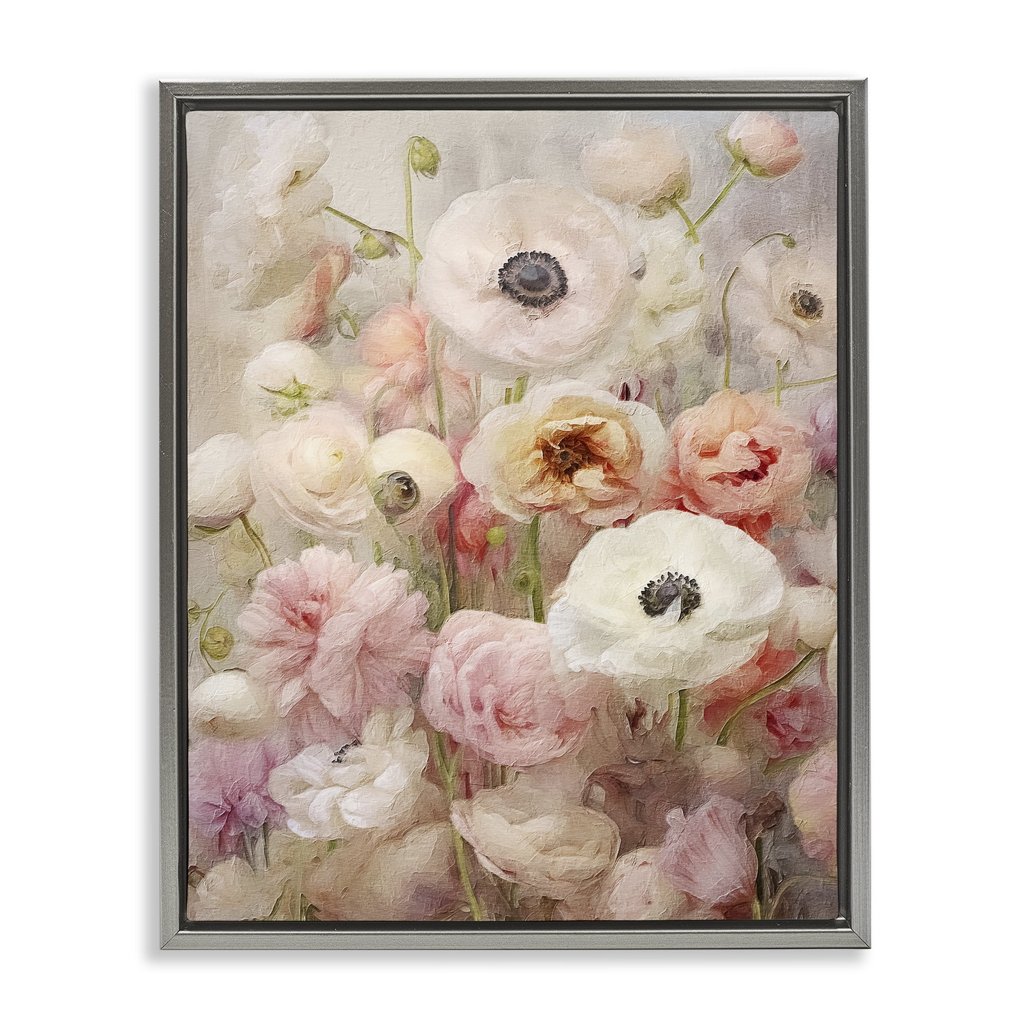 Stupell Industries Soft Pastel Florals Botanical & Floral Painting Gray Floater Framed Art Print Wall Art, 25 x 31