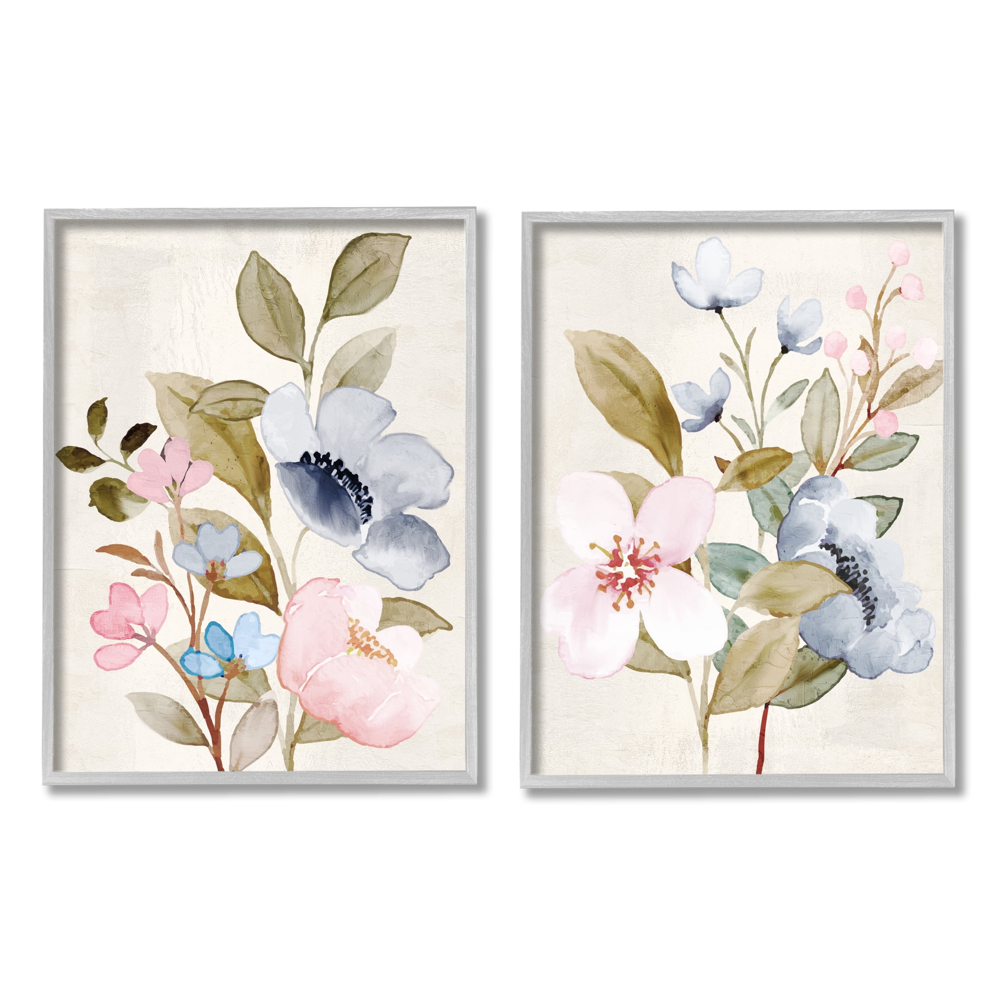 Stupell Industries Soft Pastel Florals Botanical & Floral Painting Gray Framed Art Print Wall Art, 11 x 14