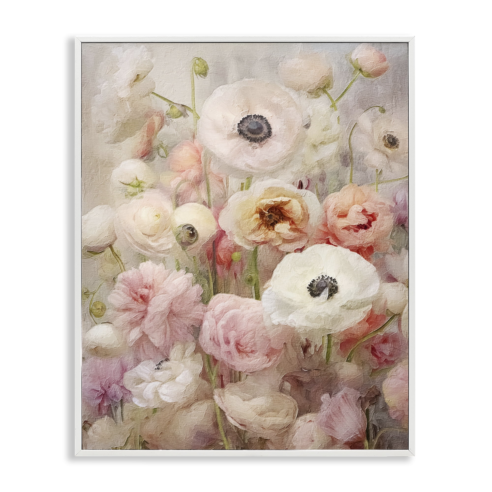 Stupell Industries Soft Pastel Florals Botanical & Floral Painting White Framed Art Print Wall Art, 16 x 20