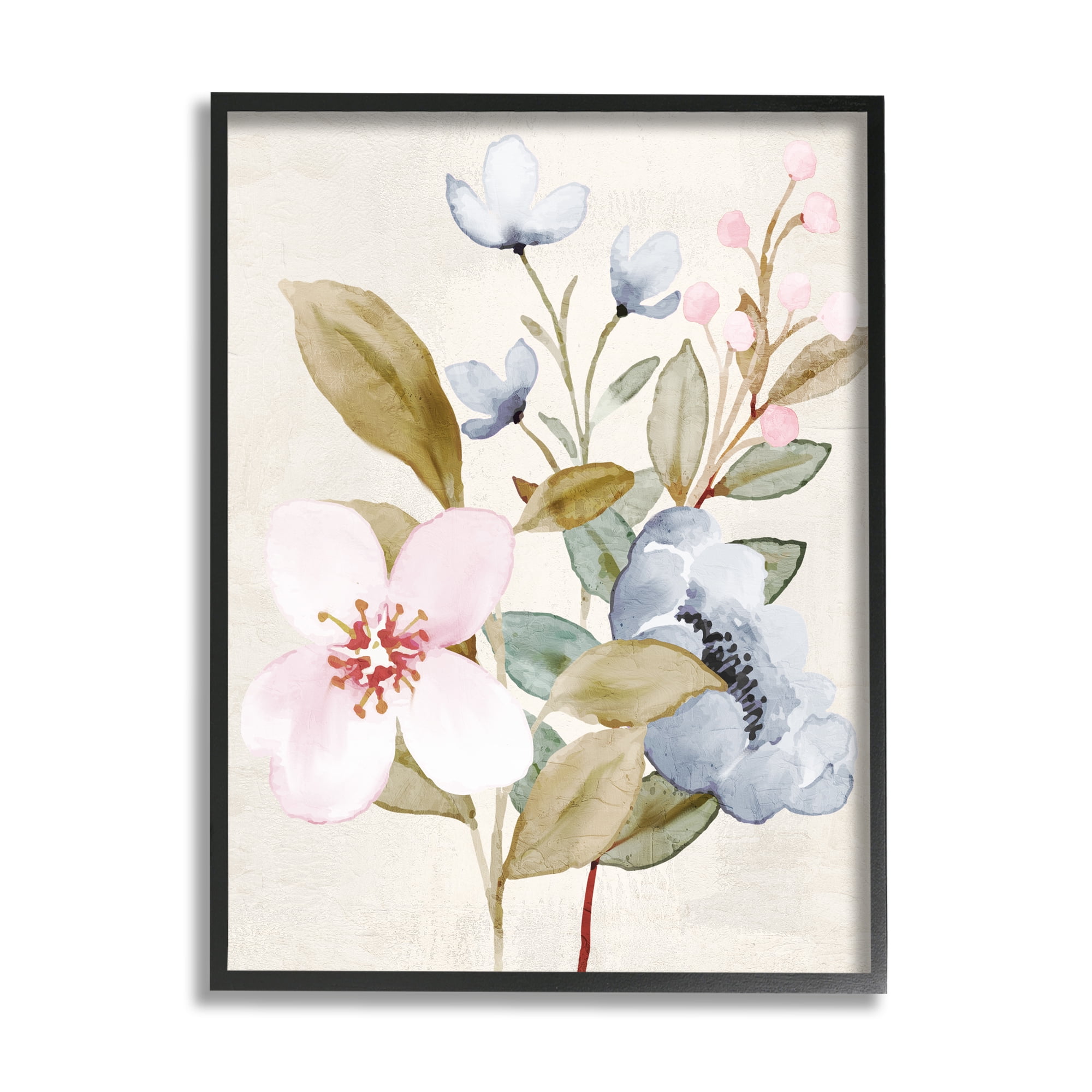 Stupell Industries Soft Pastel Flowers Botanical & Floral Painting Black Framed Art Print Wall Art, 11 x 14
