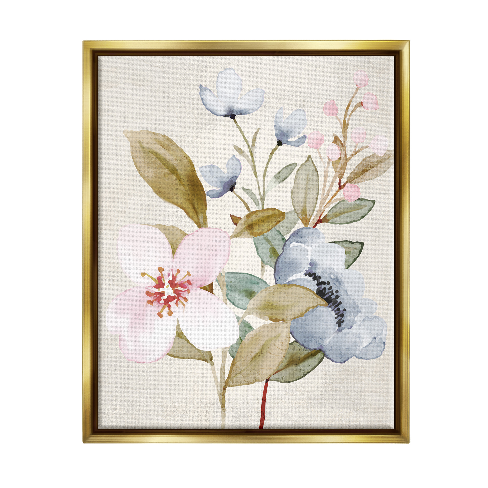 Stupell Industries Soft Pastel Flowers Botanical & Floral Painting Gold Floater Framed Canvas Art Print Wall Art, 25 x 31