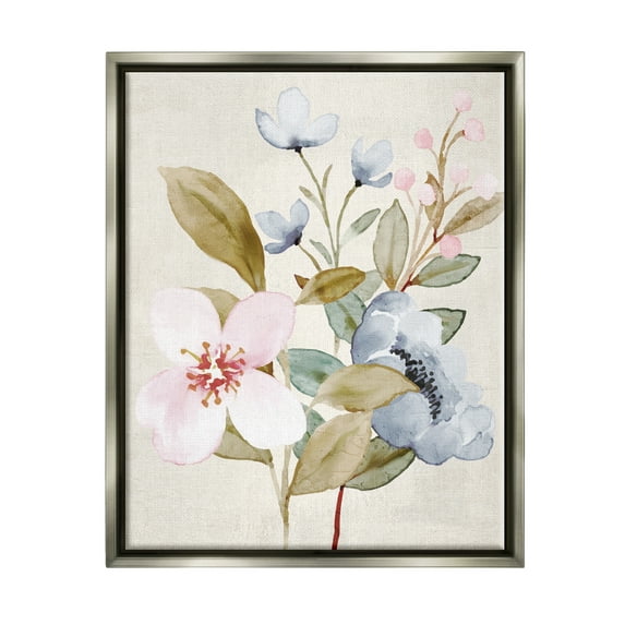 Stupell Industries Soft Pastel Flowers Botanical & Floral Painting Gray Floater Framed Canvas Art Print Wall Art, 17 x 21