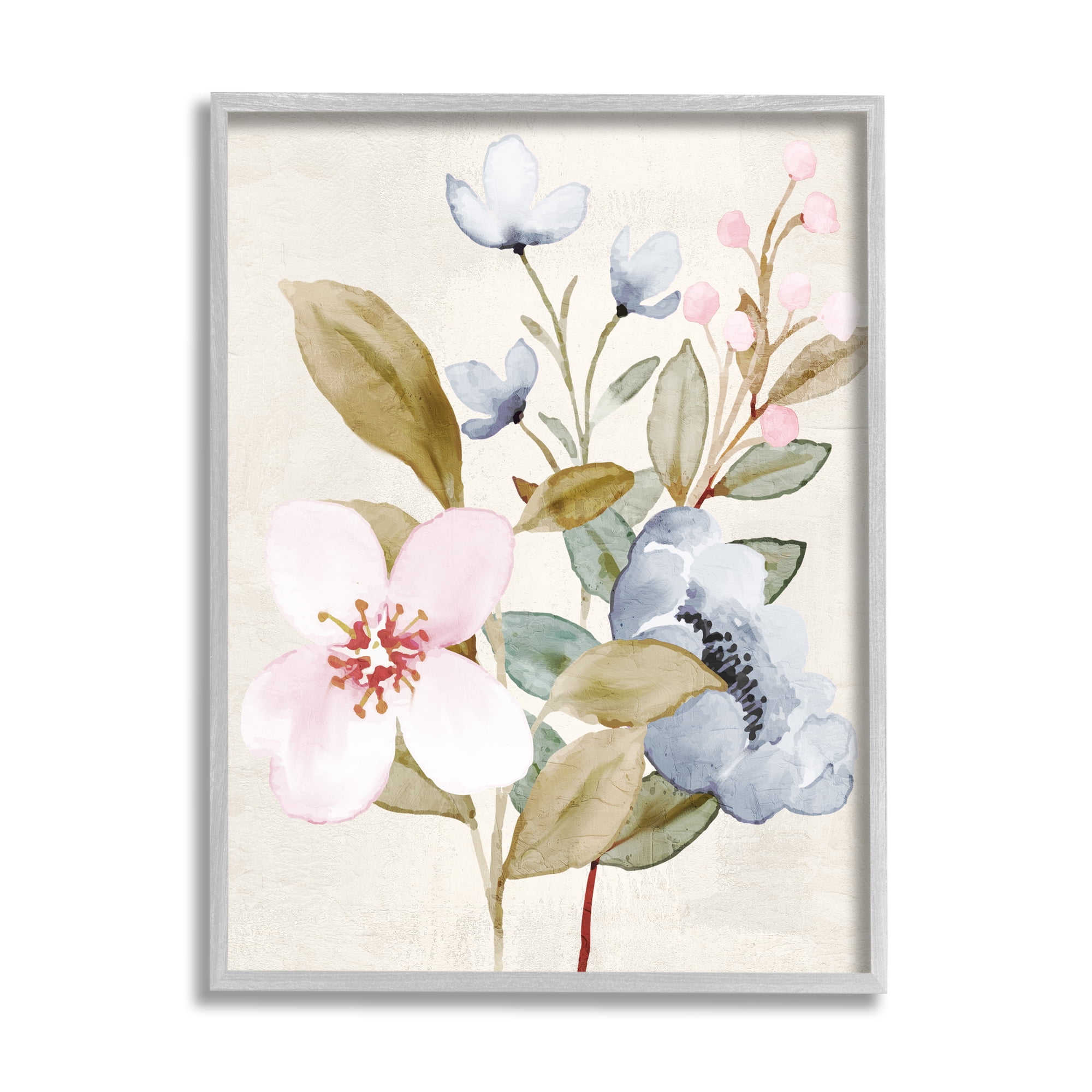 Stupell Industries Soft Pastel Flowers Botanical & Floral Painting Gray Framed Art Print Wall Art, 24 x 30