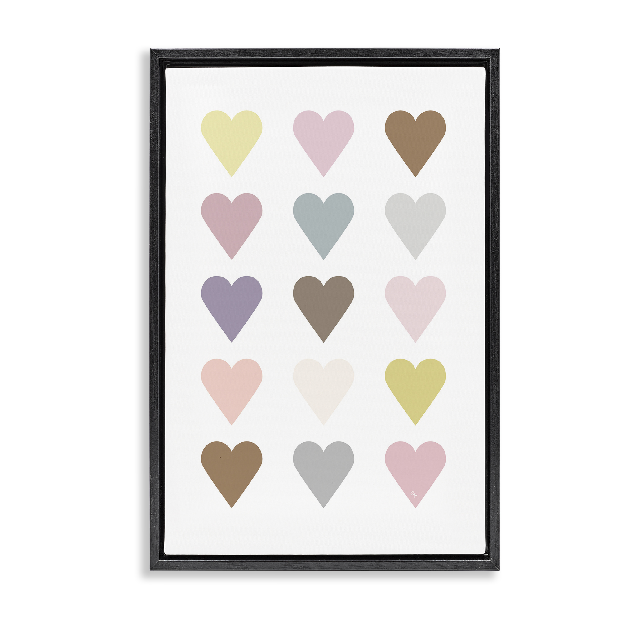 Stupell Industries Soft Pastel Hearts Abstract Painting Black Floater Framed Art Print Wall Art, 21 x 31