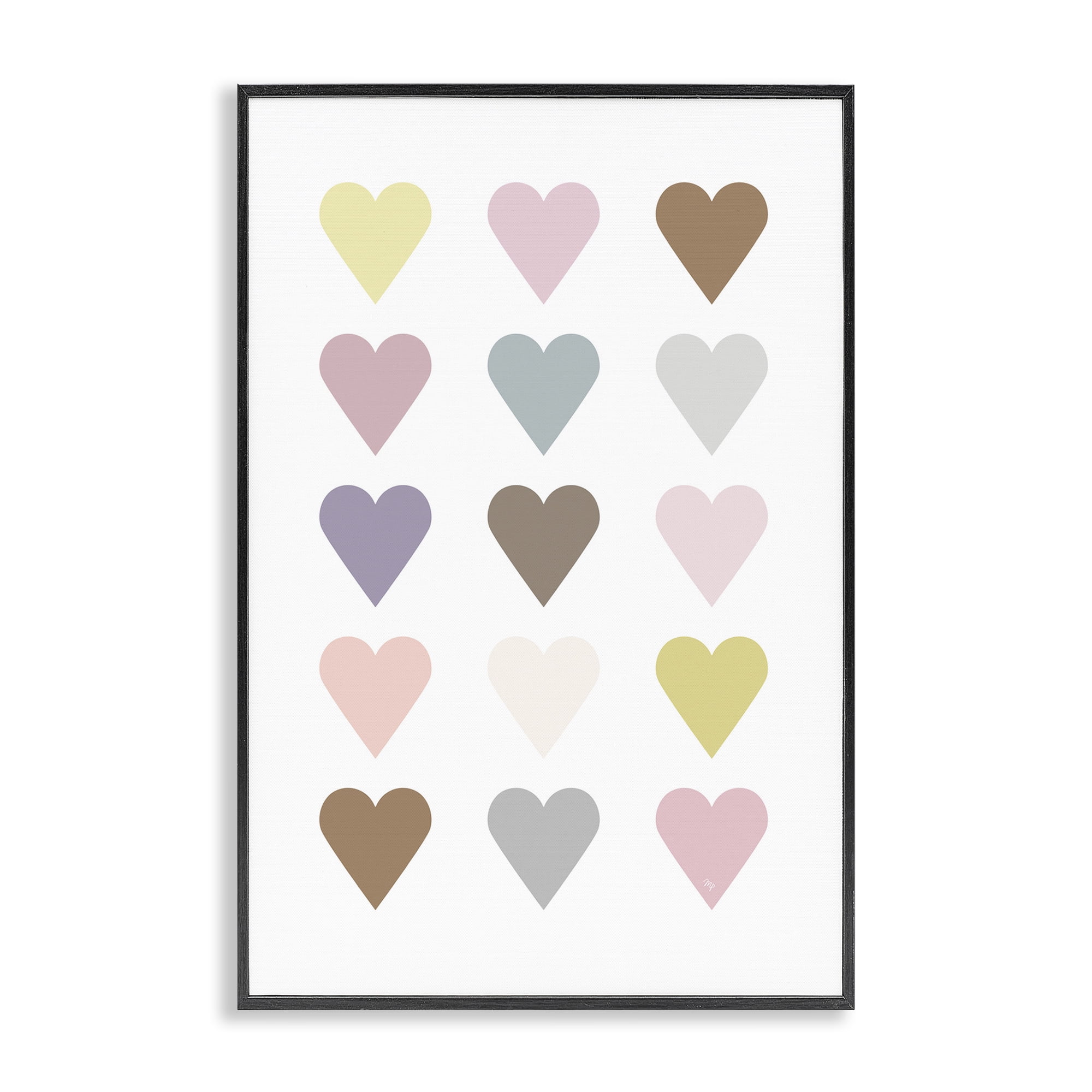 Stupell Industries Soft Pastel Hearts Abstract Painting Black Framed Art Print Wall Art, 16 x 24