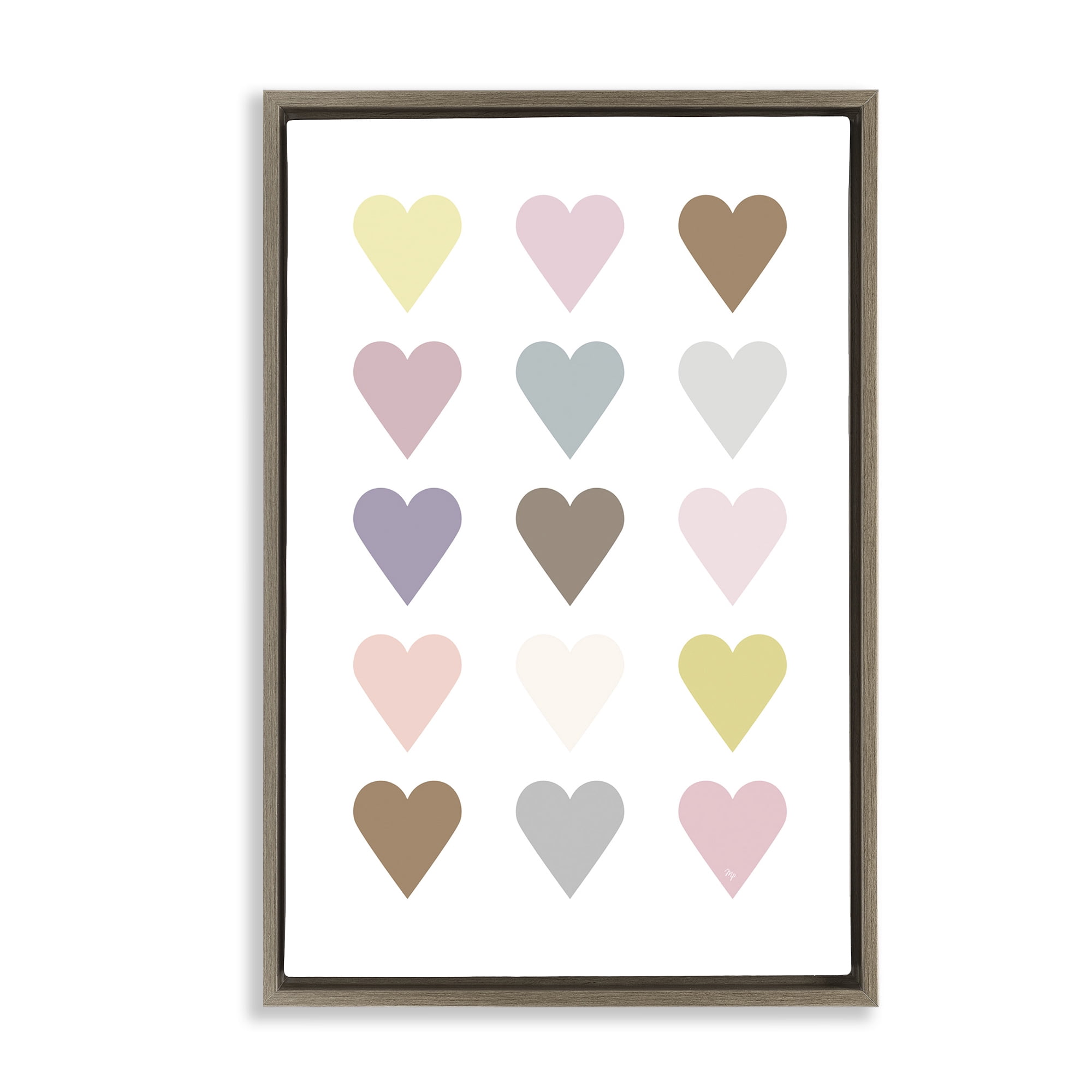 Stupell Industries Soft Pastel Hearts Abstract Painting Brown Floater Framed Art Print Wall Art, 17 x 25