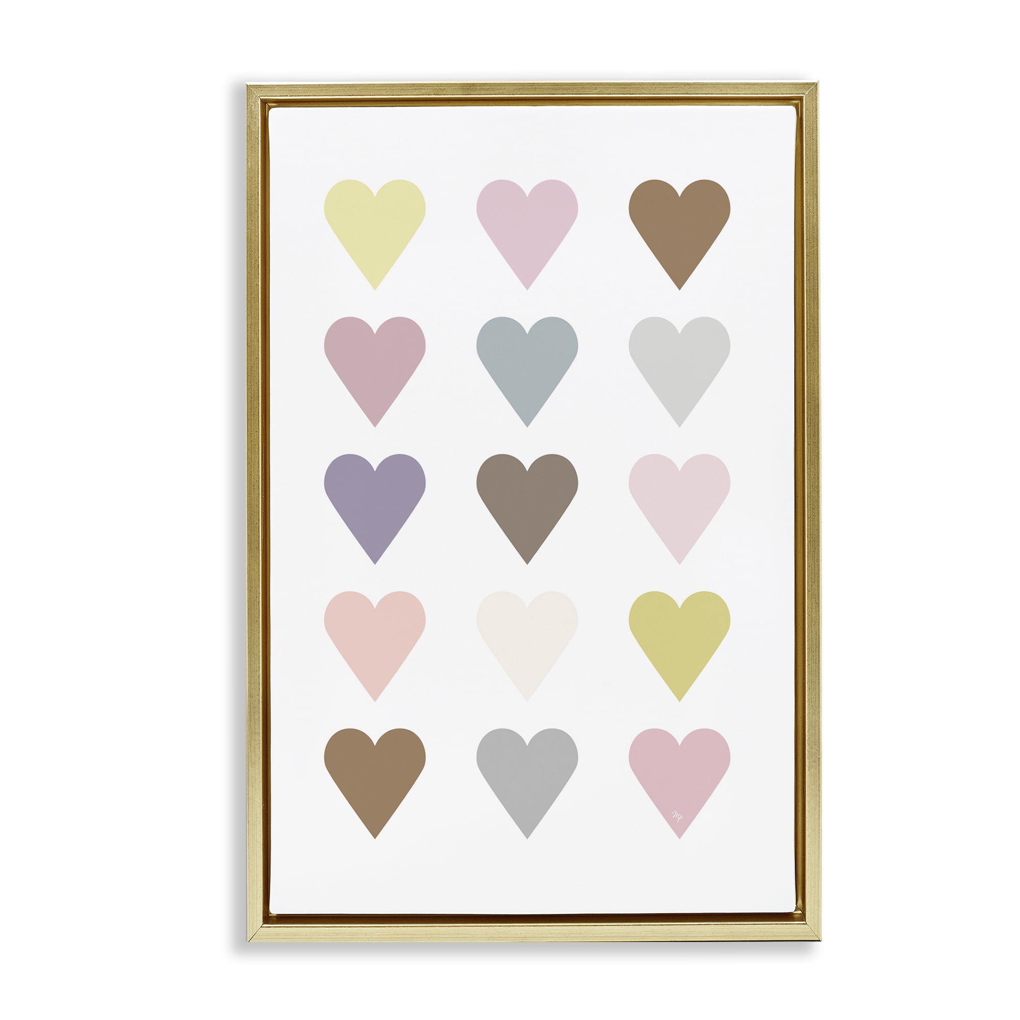 Stupell Industries Soft Pastel Hearts Abstract Painting Gold Floater Framed Art Print Wall Art, 17 x 25