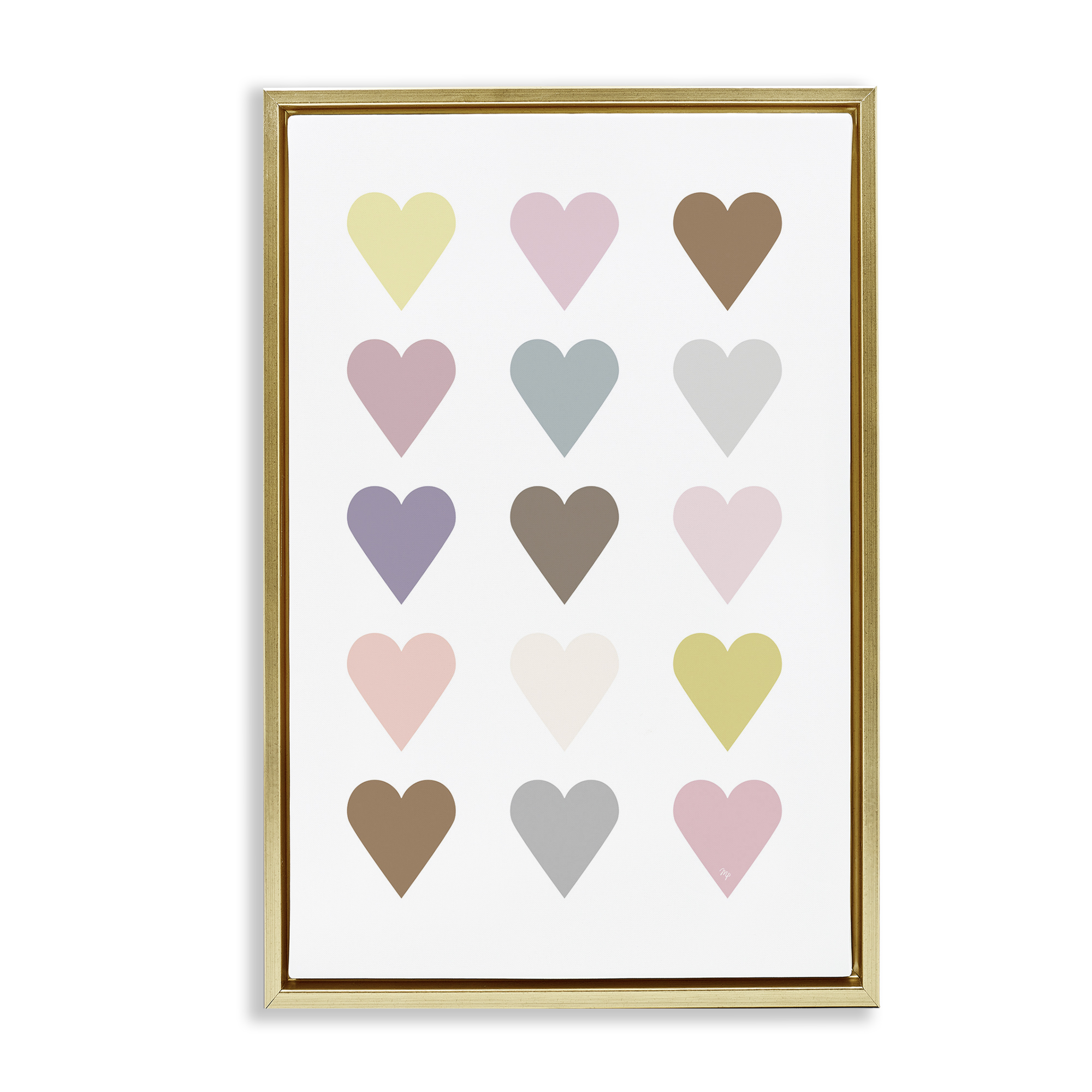 Stupell Industries Soft Pastel Hearts Abstract Painting Gold Floater Framed Art Print Wall Art, 21 x 31