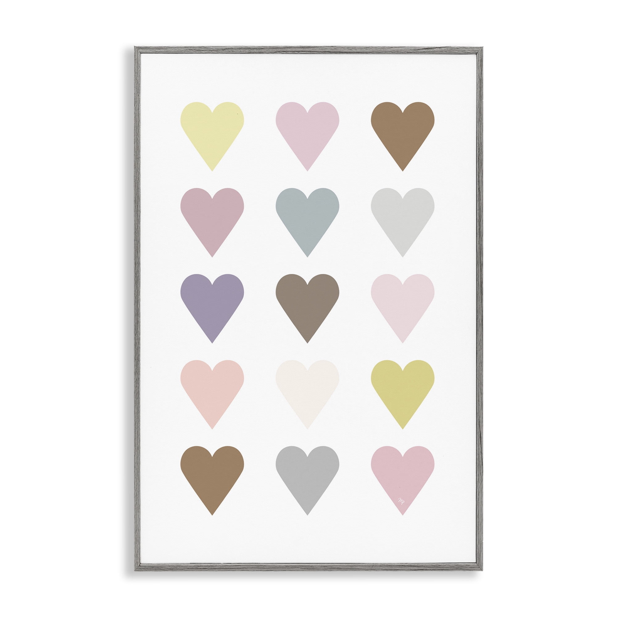 Stupell Industries Soft Pastel Hearts Abstract Painting Gray Framed Art Print Wall Art, 16 x 24
