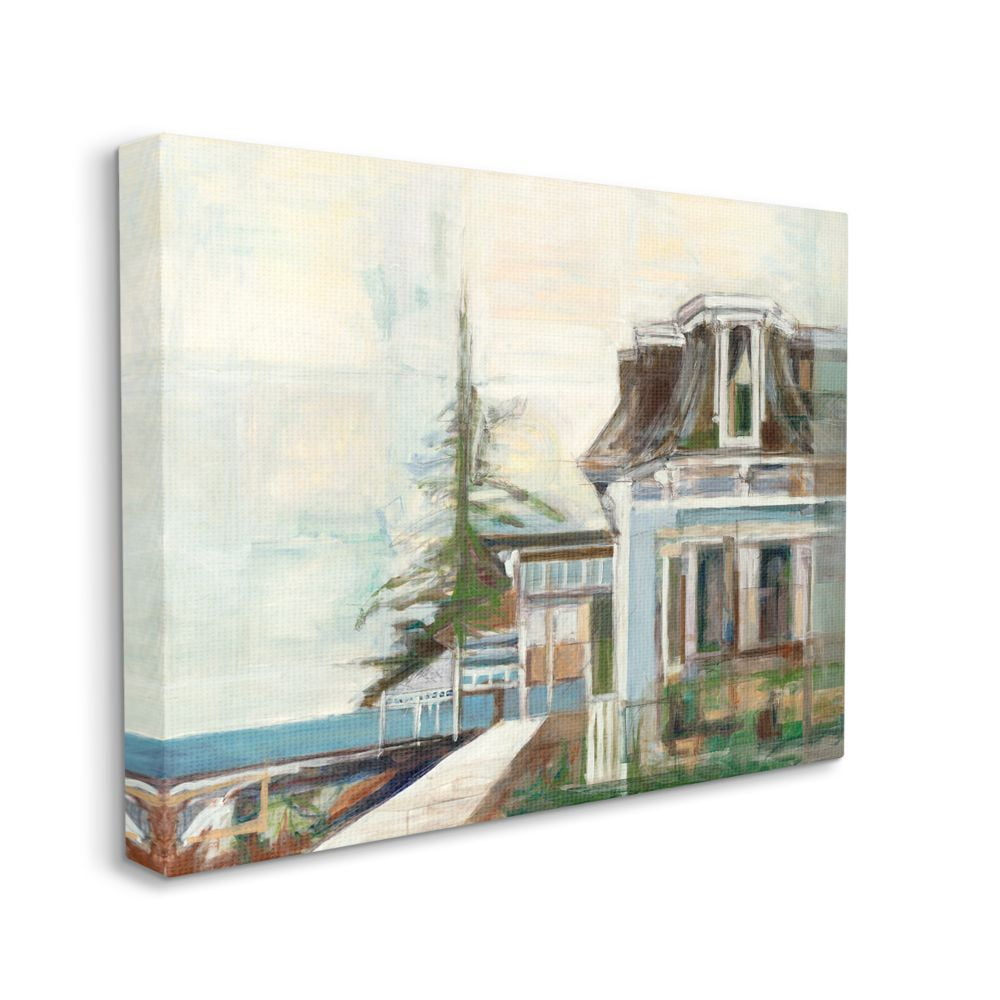 Soft Pastel Lake House Landscape Canvas Art for Nursery