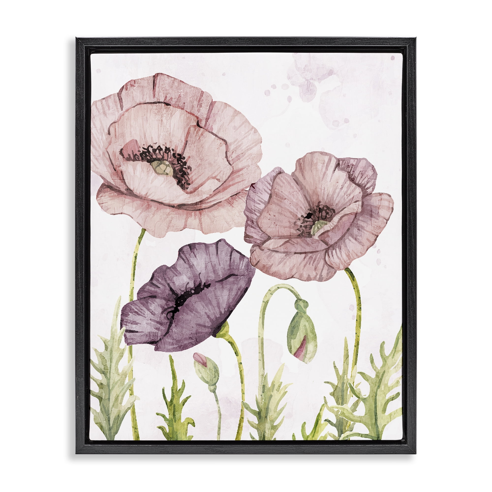 Stupell Industries Soft Pastel Poppy Garden Plants & Flowers Painting Black Floater Framed Canvas Art Print Wall Art, 25 x 31