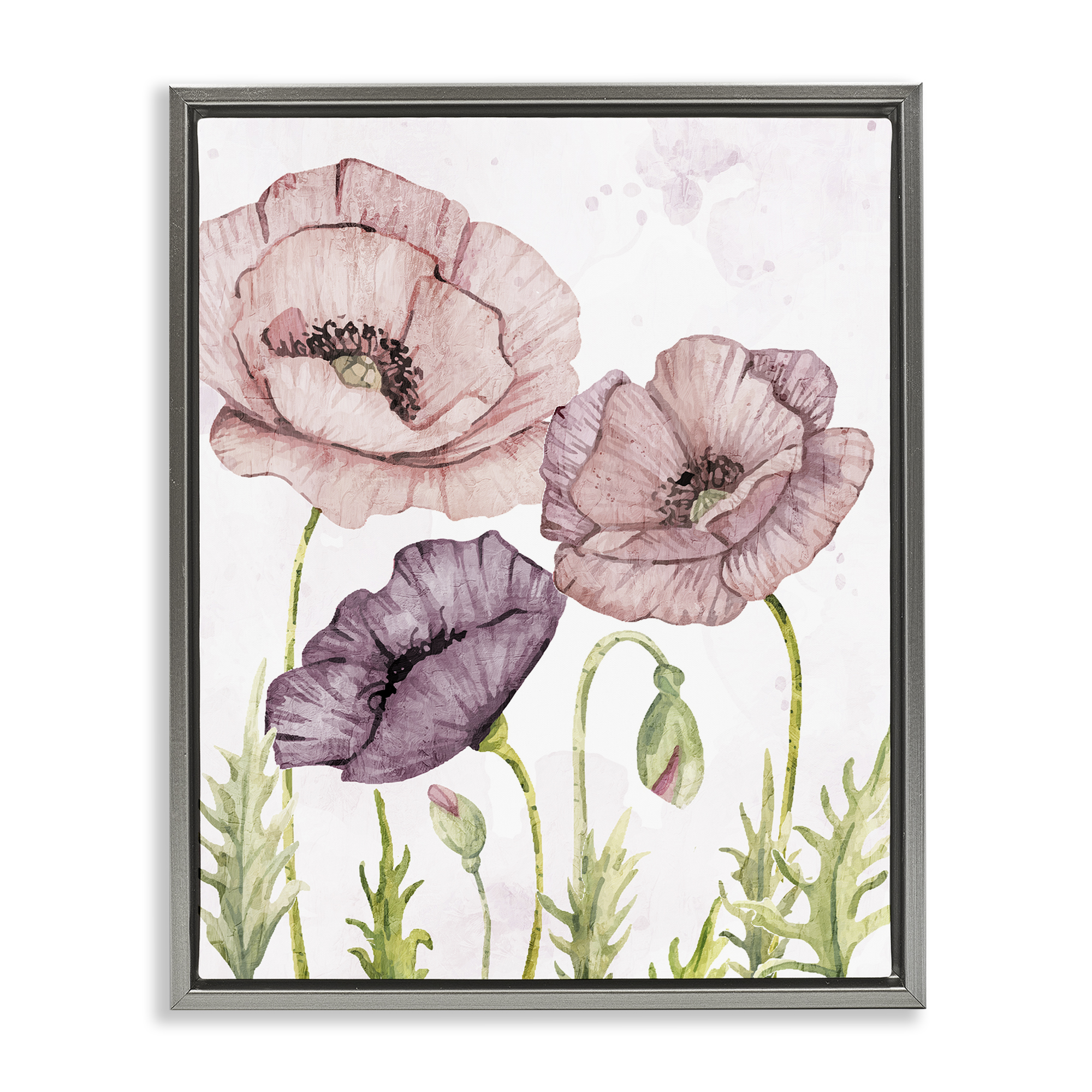 Stupell Industries Soft Pastel Poppy Garden Plants & Flowers Painting Gray Floater Framed Canvas Art Print Wall Art, 17 x 21
