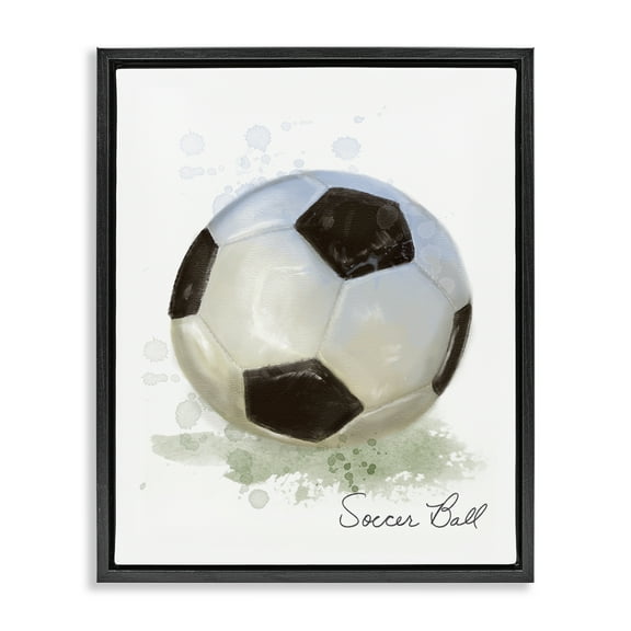 Stupell Industries Soft Pastel Soccer Ball Sports & Sports Teams Painting Black Floater Framed Canvas Art Print Wall Art, 17 x 21