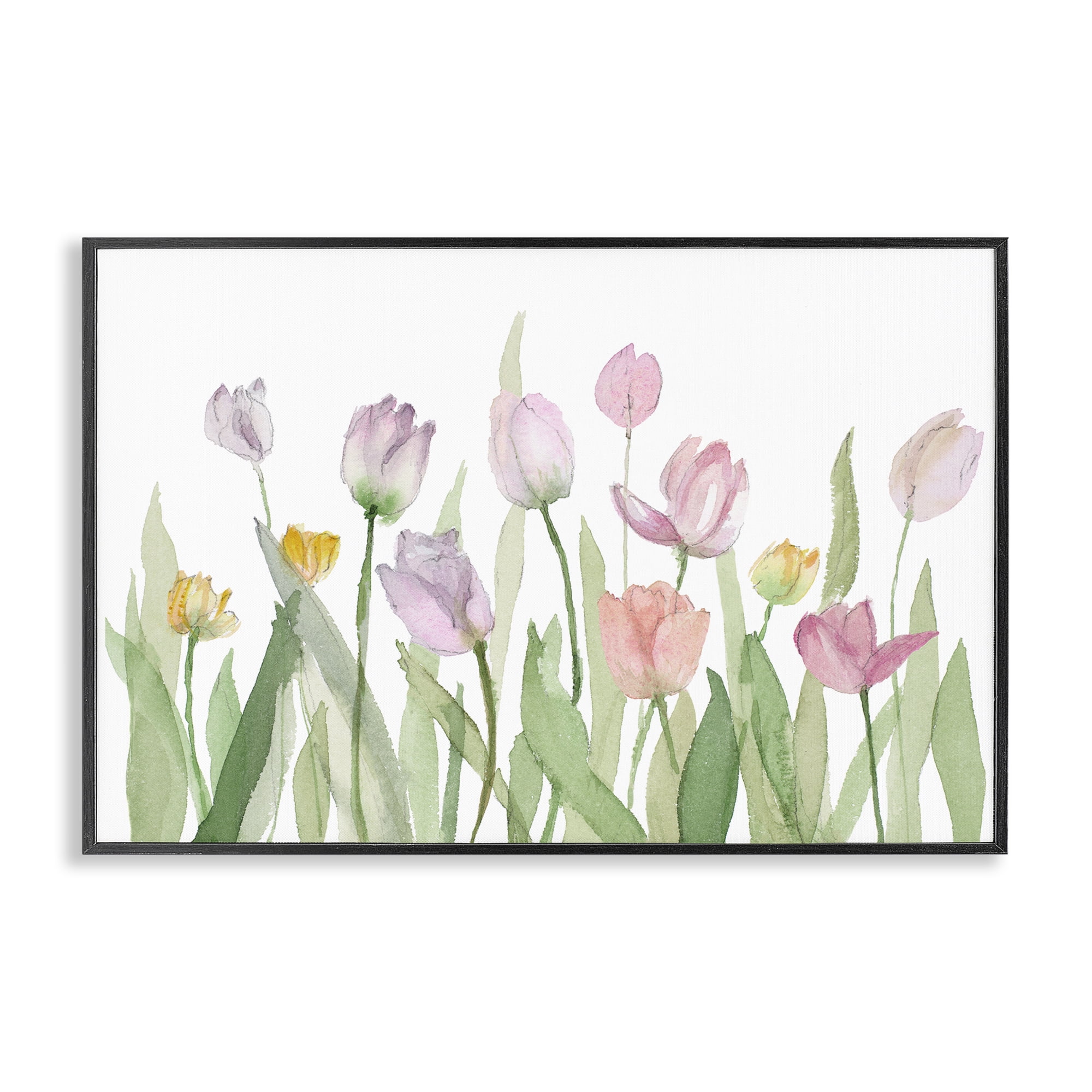 Stupell Industries Soft Pastel Tulips Plants & Flowers Painting Black Framed Art Print Wall Art, 30 x 20