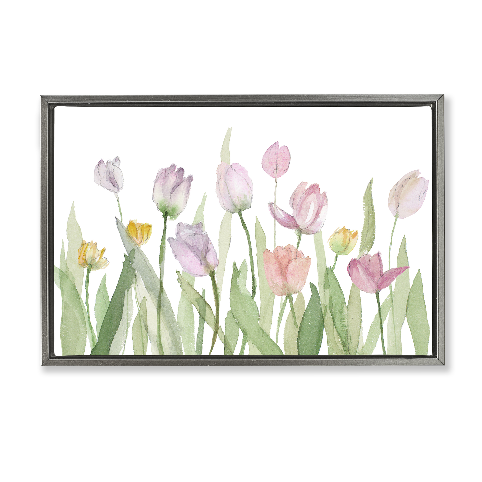 Stupell Industries Soft Pastel Tulips Plants & Flowers Painting Gray Floater Framed Canvas Art Print Wall Art, 25 x 17