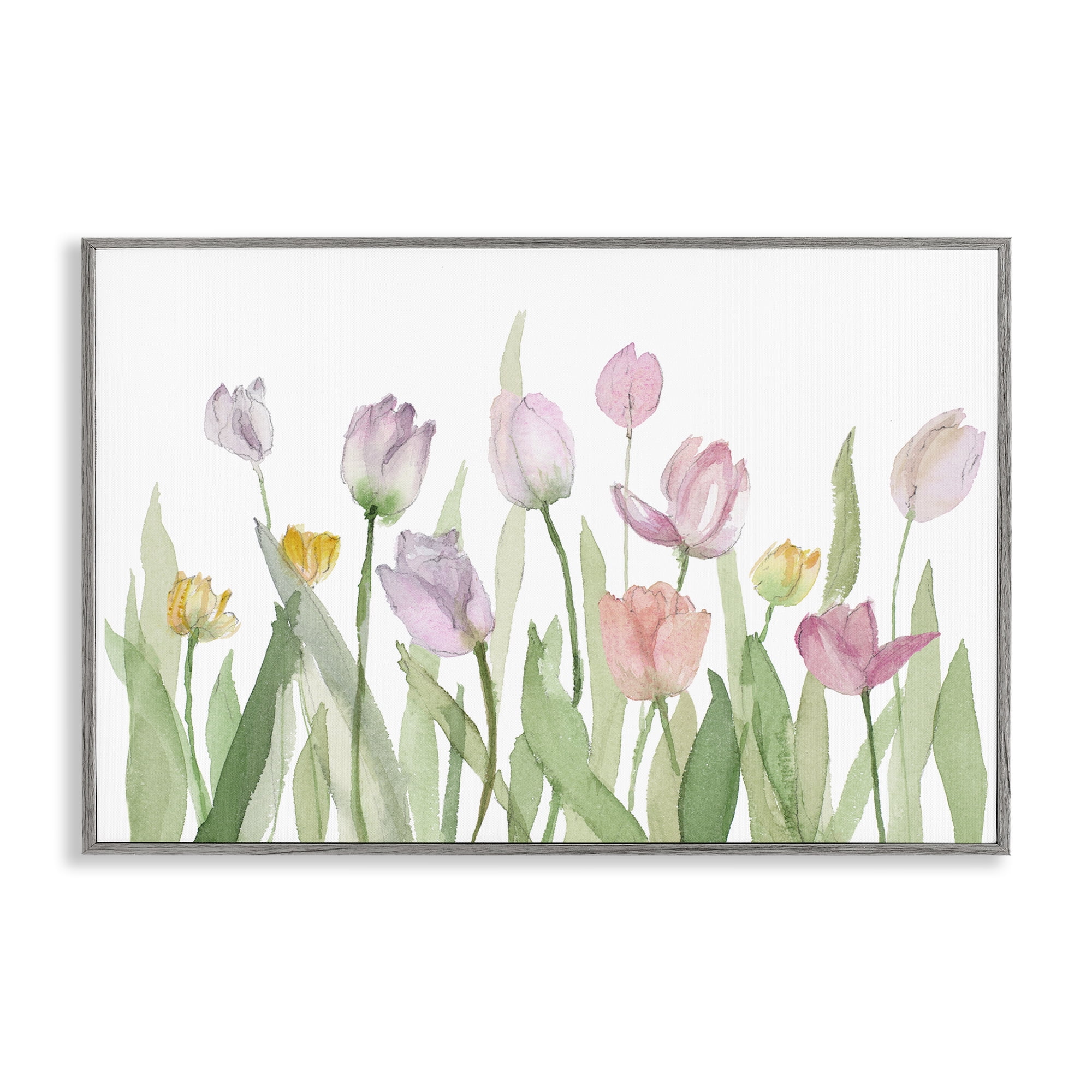 Stupell Industries Soft Pastel Tulips Plants & Flowers Painting Gray Framed Art Print Wall Art, 24 x 16